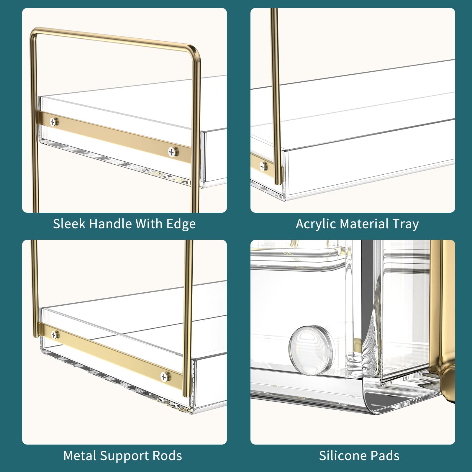2-Tier Acrylic Bathroom Countertop Organizer - Vanity Skincare & Makeup Tray with Gold Finish | Under Sink Kitchen Storage Shelf for Cosmetics, Perfume, Spices | Perfect for Bathroom Vanity, Bedroom Dresser & Kitchen Counter Organization