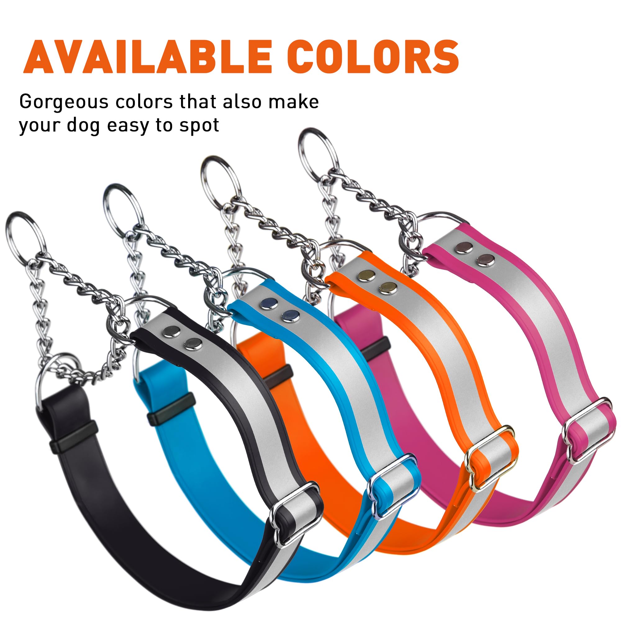 Premium Waterproof BioThane Dog Collar with Reflective Strip – Adjustable Martingale Collar for Safety – Comfortable & Lightweight – Easy to Clean – Perfect for Training, Walking & Outdoor Adventures