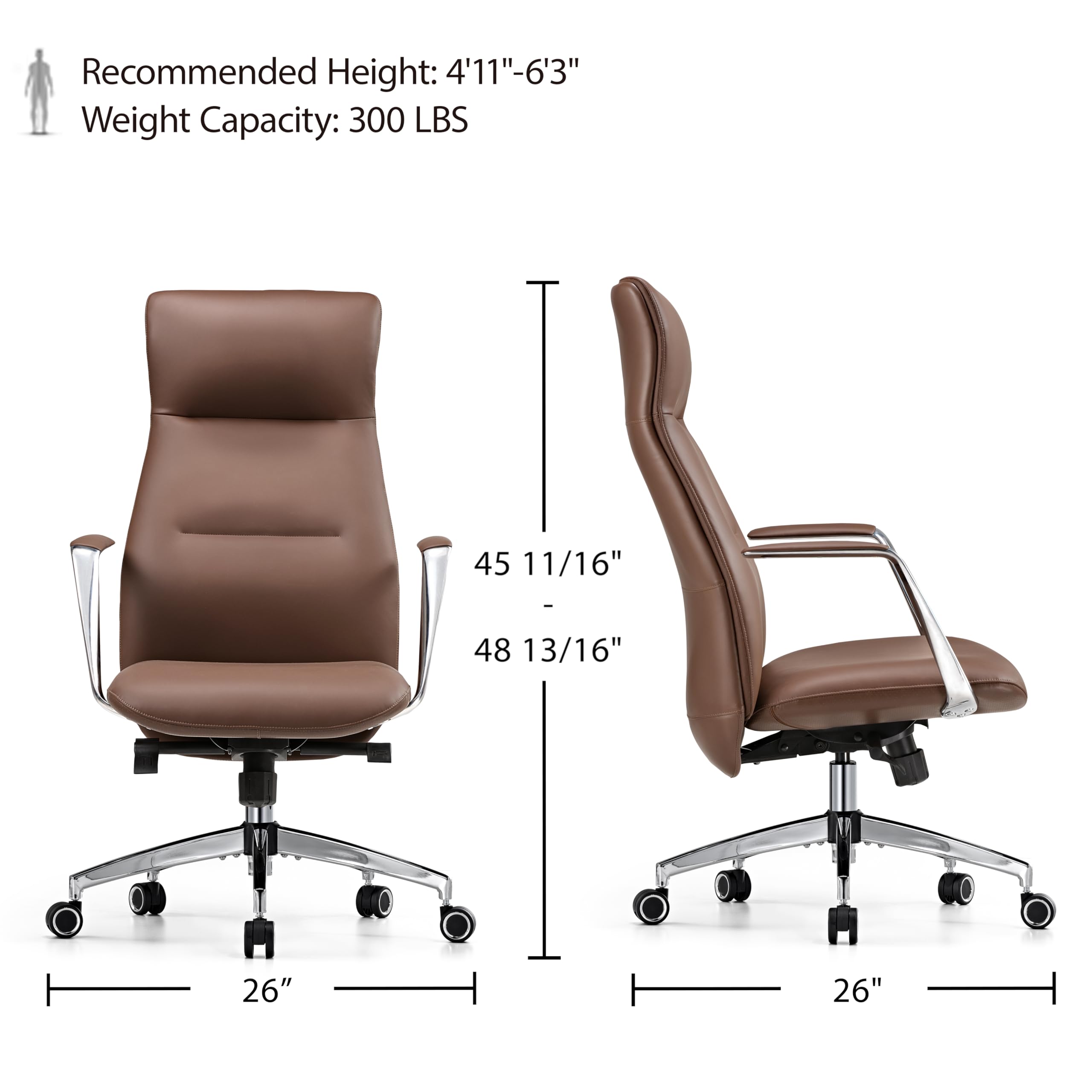 Premium High Back Executive Office Chair - Brown Genuine Leather Ergonomic Desk Chair for Adults, Big & Tall with 360° Swivel & Smooth-Rolling Wheels - Perfect for Home Office, Conference Rooms & Corporate Workspaces