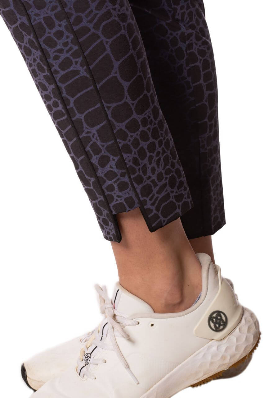 Black & Navy Snakeskin Print Stretch Ankle Pants for Women - Comfortable Slim Fit Trousers for Work, Office & Casual Wear