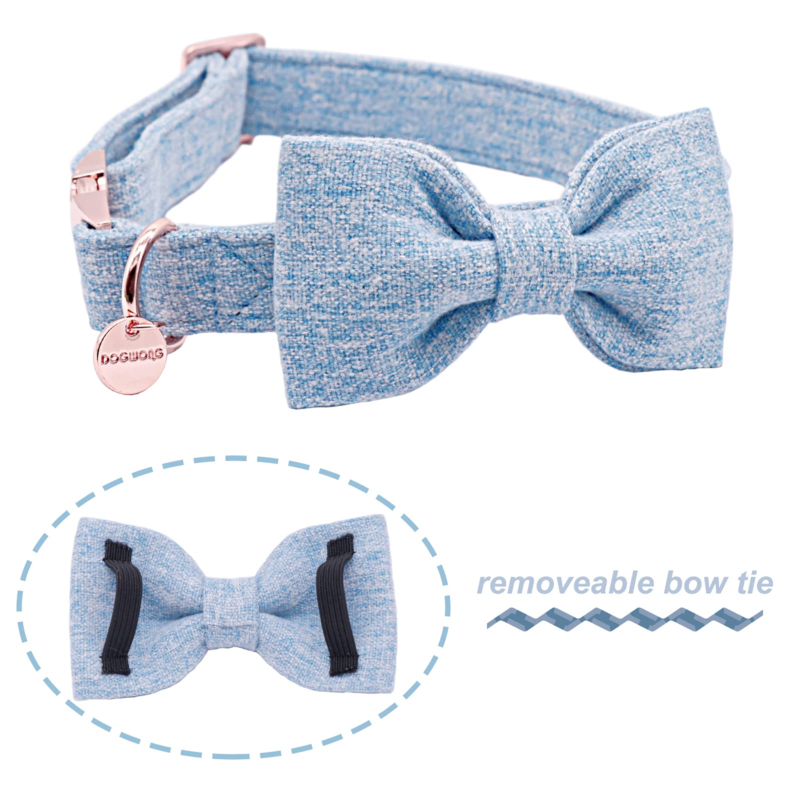 Premium Hemp Cotton Dog Collar with Adjustable Bow - Blue Durable Pet Collar for Small Dogs & Puppies | Perfect for Daily Walks, Training & Fashion Accessories