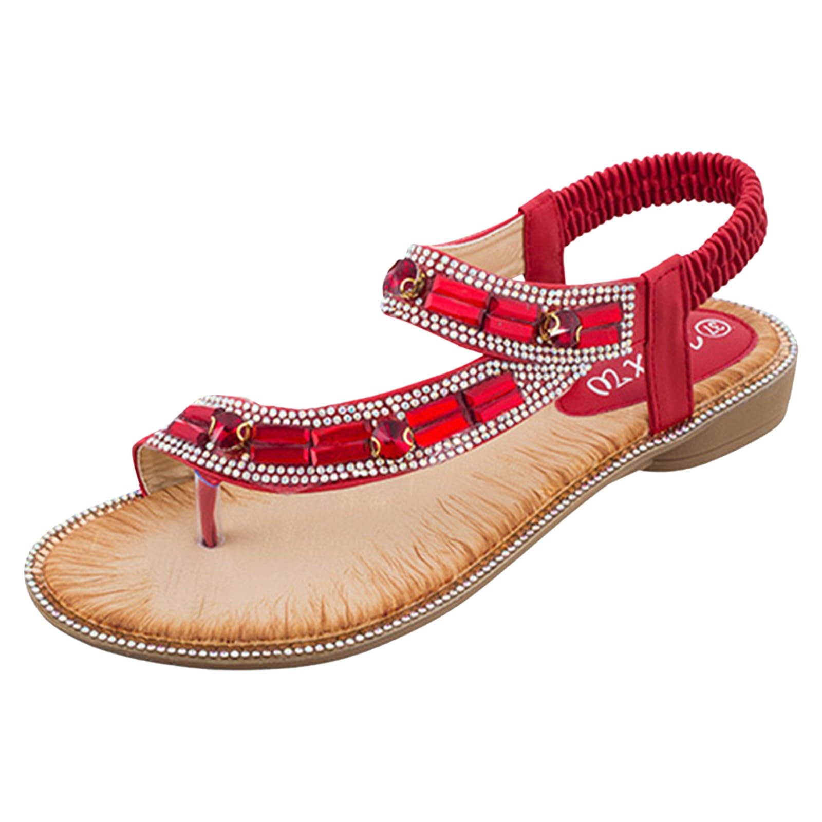 Women's Orthopedic Sandals - Flat Bohemian Rhinestone Embellished Summer Thong Sandals for Comfort & Style | Perfect for Beach, Vacation & Everyday Wear