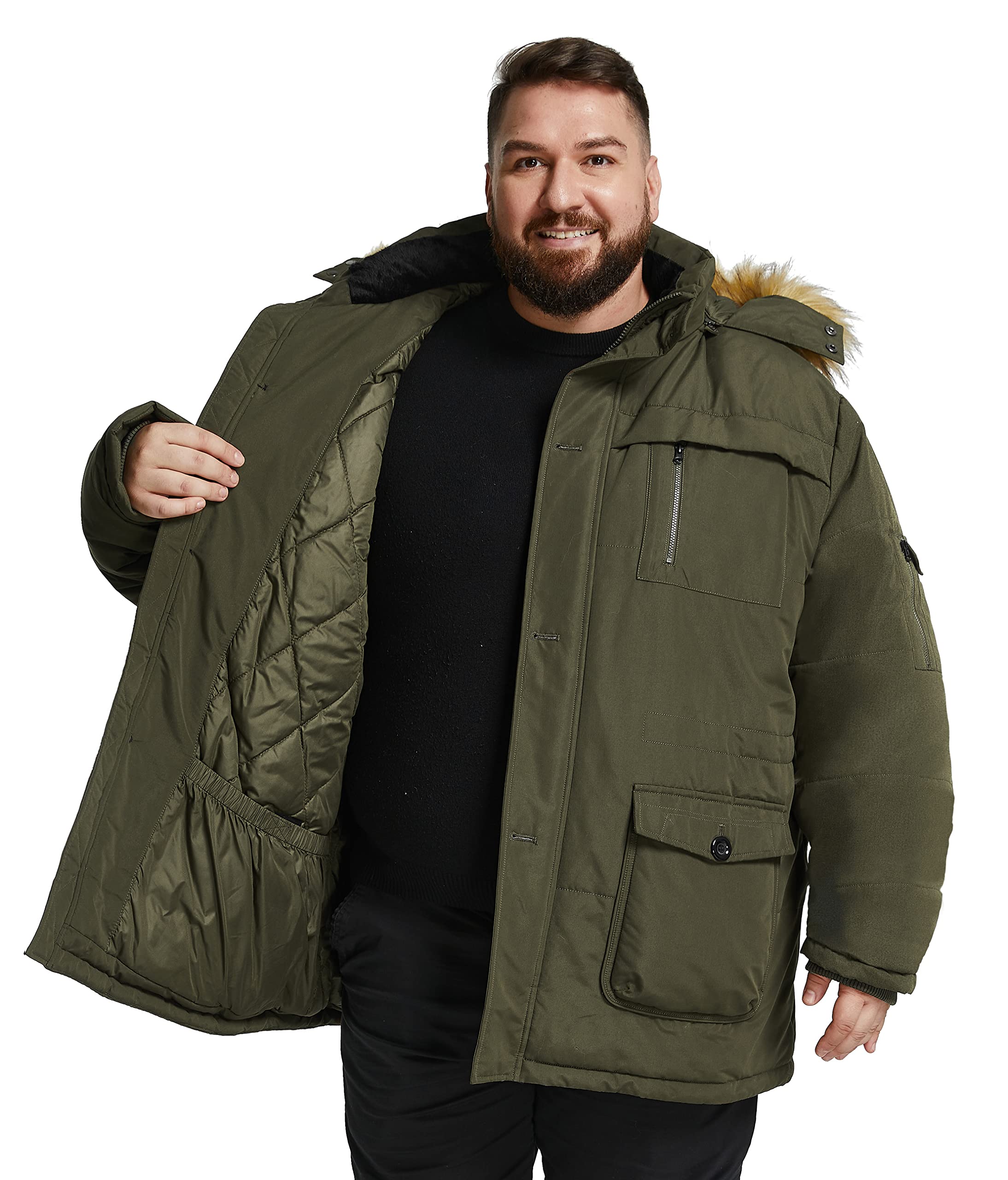 Soularge Big and Tall Men's Winter Parka Jacket - Heavyweight Hooded Coat for Cold Weather - Ideal for Snow, Hiking & Outdoor Activities