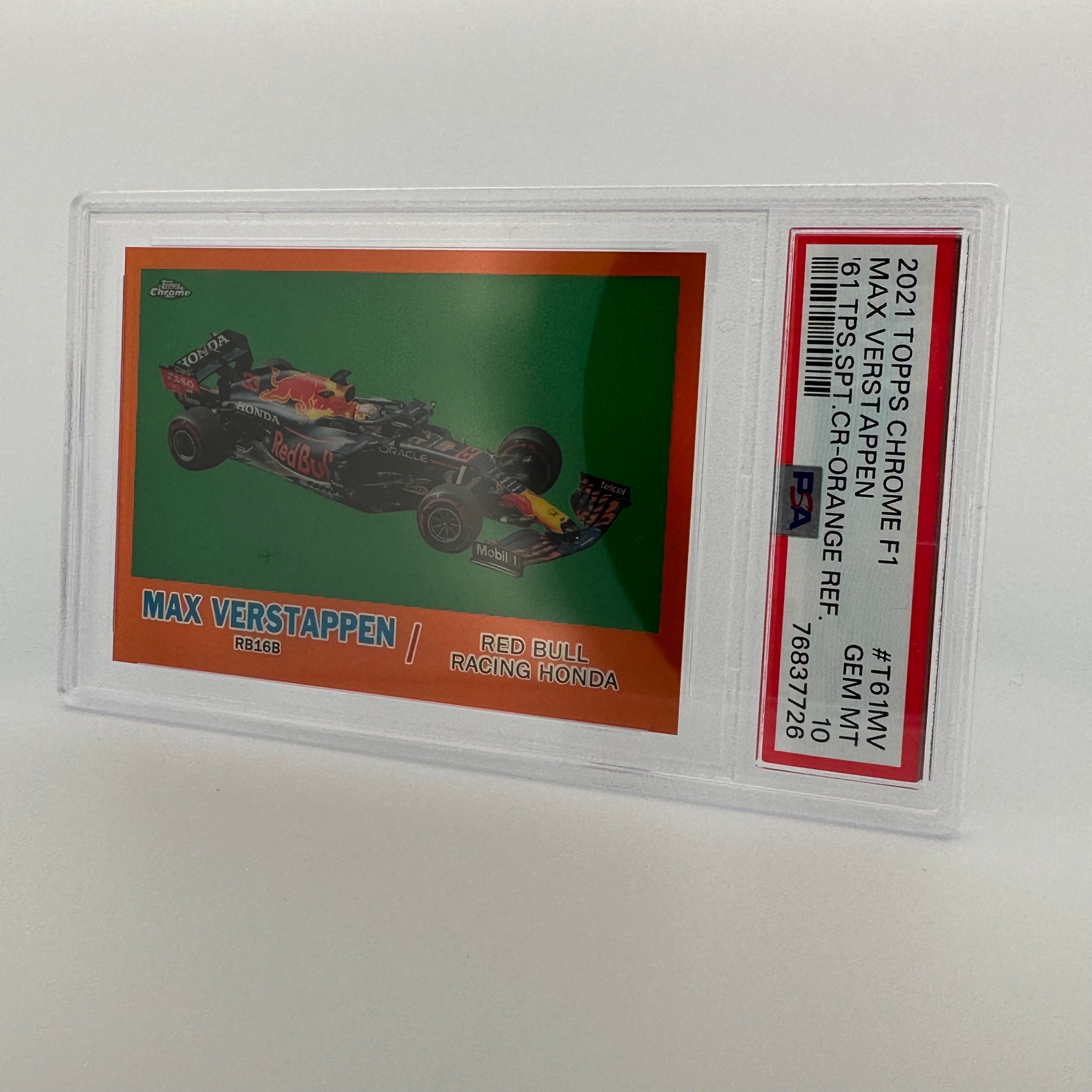 PSA 10 13/25 MAX VERSTAPPEN #T61MV 1961 Topps Sports Cars Orange Refractor - Rare Collectible Racing Card for Display & Investment
