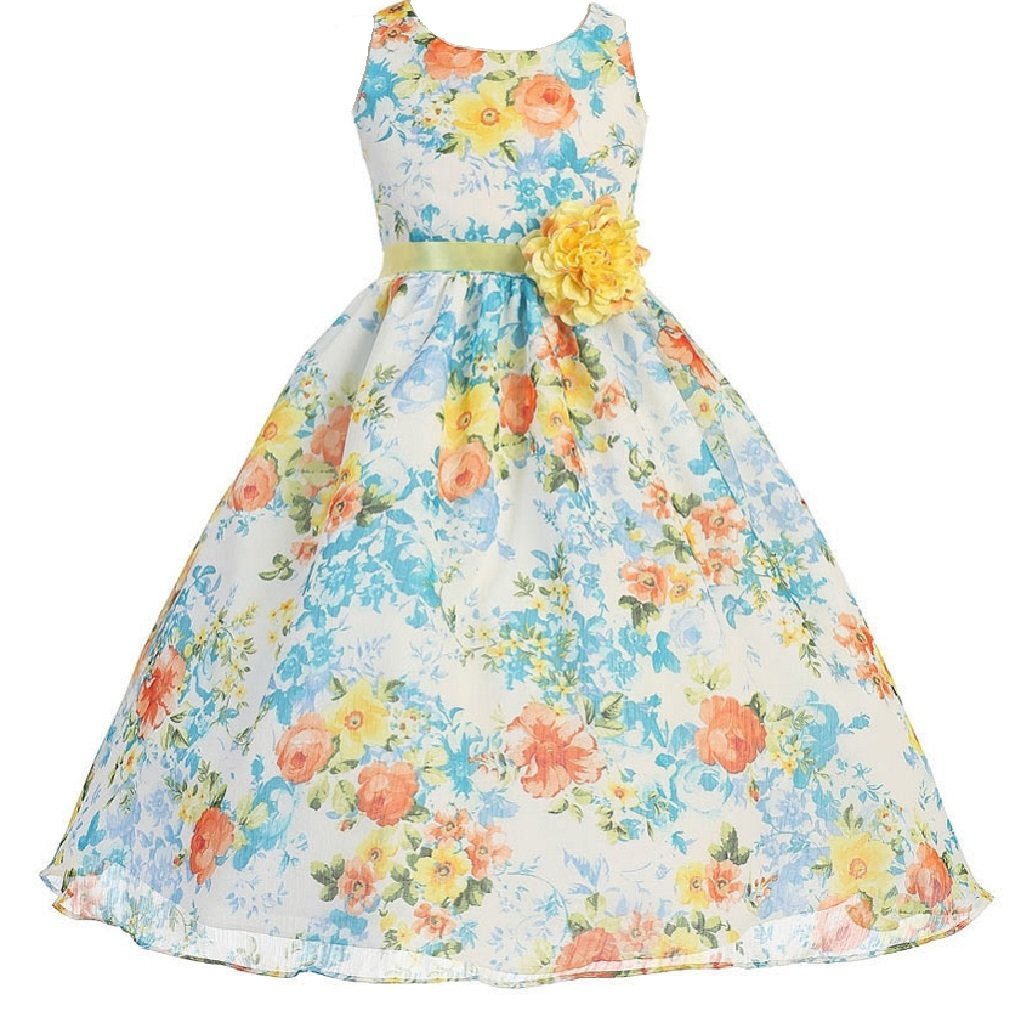 Tropical Flower Print Chiffon Dress for Little Girls - Flowy Summer Dress with Large Floral Design - Perfect for Beach Vacations, Birthday Parties & Outdoor Playdates