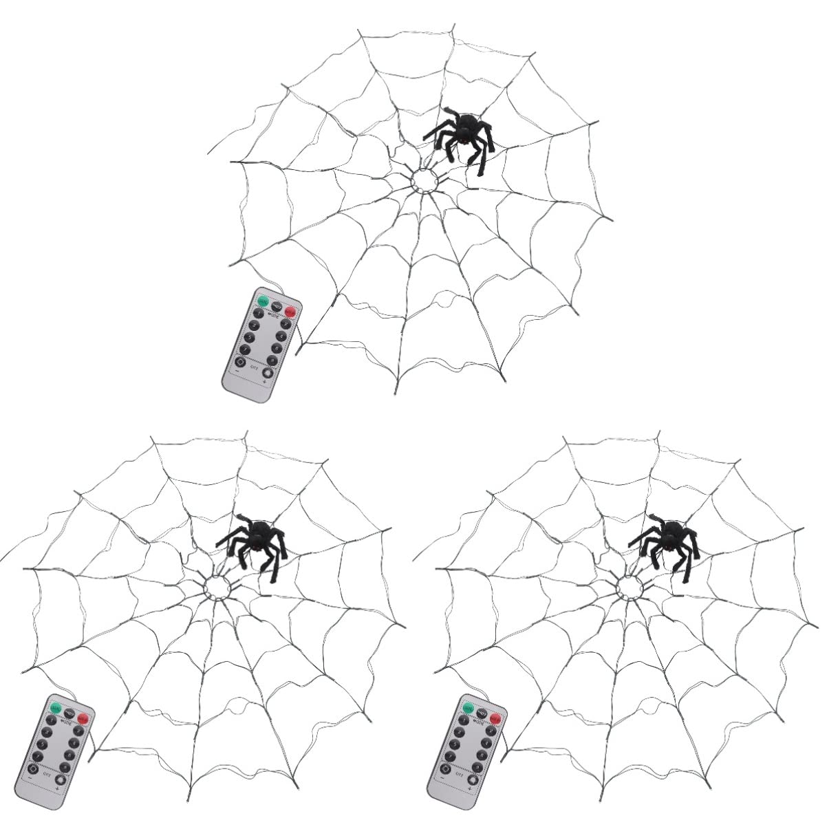 VALICLUD 3 Pack Halloween Spider Web LED Lights - Glow in The Dark Spider Web Decor with 3D Effect for Indoor Outdoor Halloween Party Decorations, Haunted House, Yard, Porch, and Garden Decor