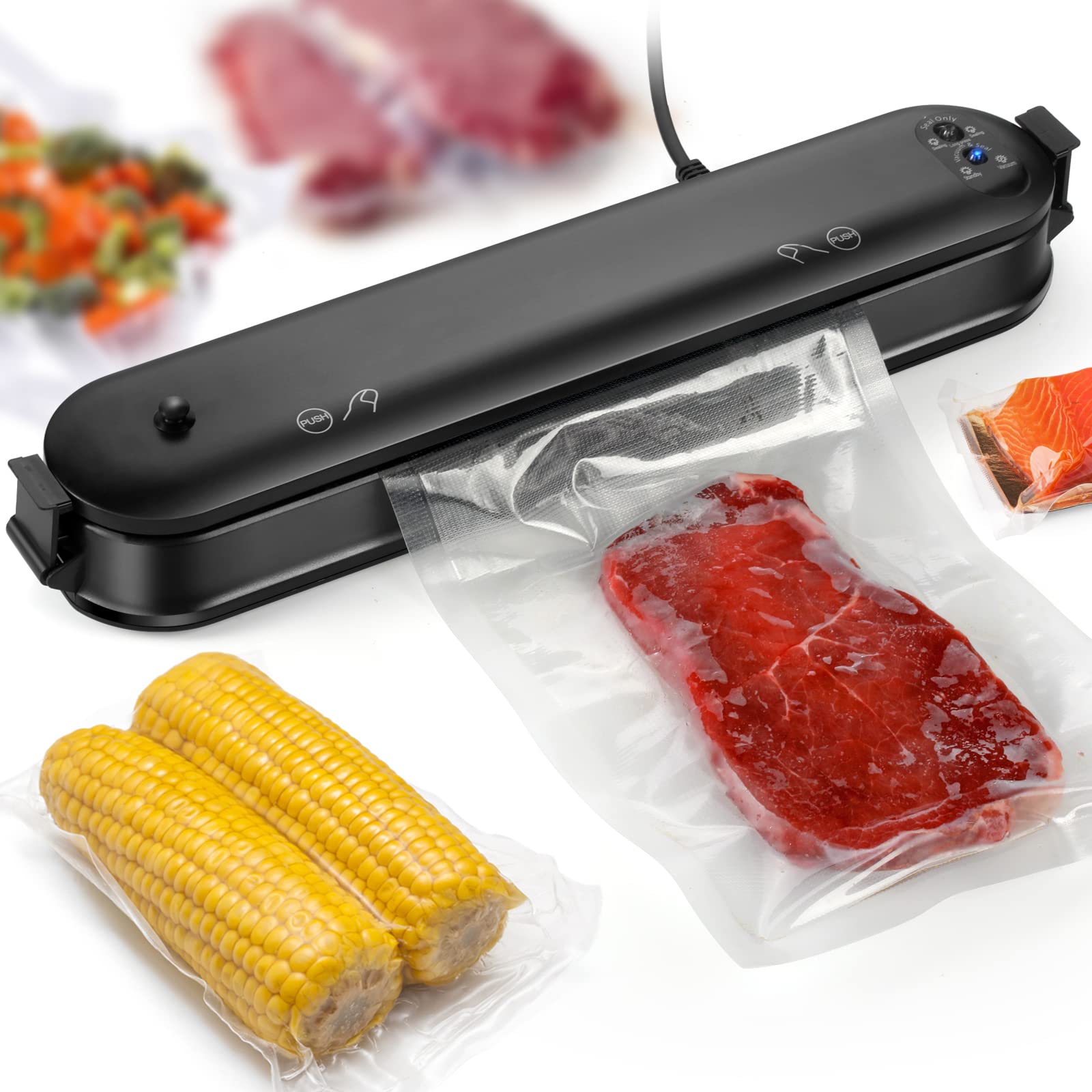 Automatic Vacuum Sealer Machine for Dry, Wet, Soft & Hard Foods - Dual Mode Fast Sealing System with 15 Free Bags - Perfect for Refrigerator Storage & Food Preservation (100W, Black) - Ideal for Meal Prep, Sous Vide, Freezing & Extending Food Freshness