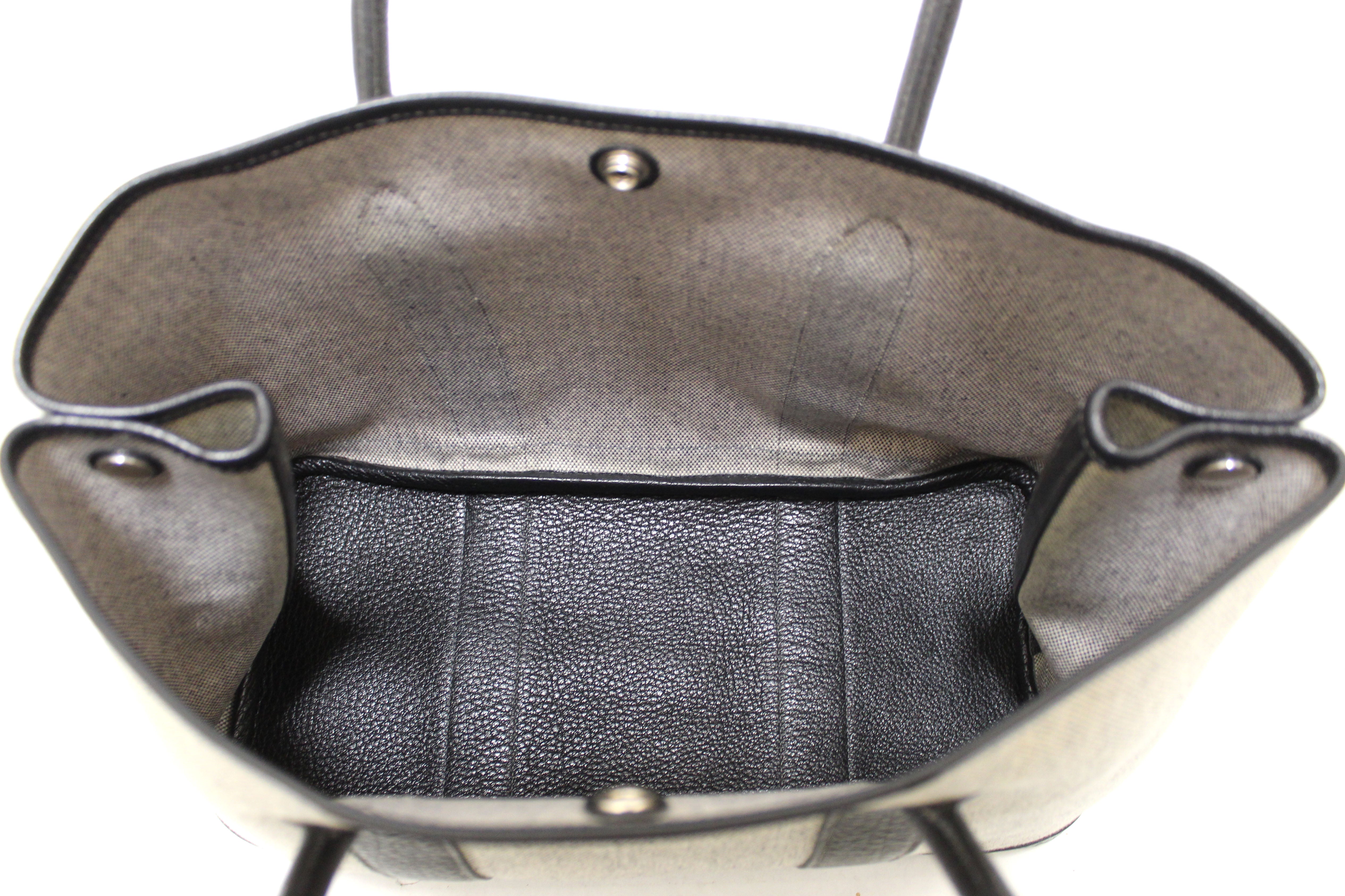 Authentic Hermes Grey Toile & Black Leather Garden Party 36 MM Tote Bag - Luxury Handbag for Women, Perfect for Work, Travel & Everyday Use