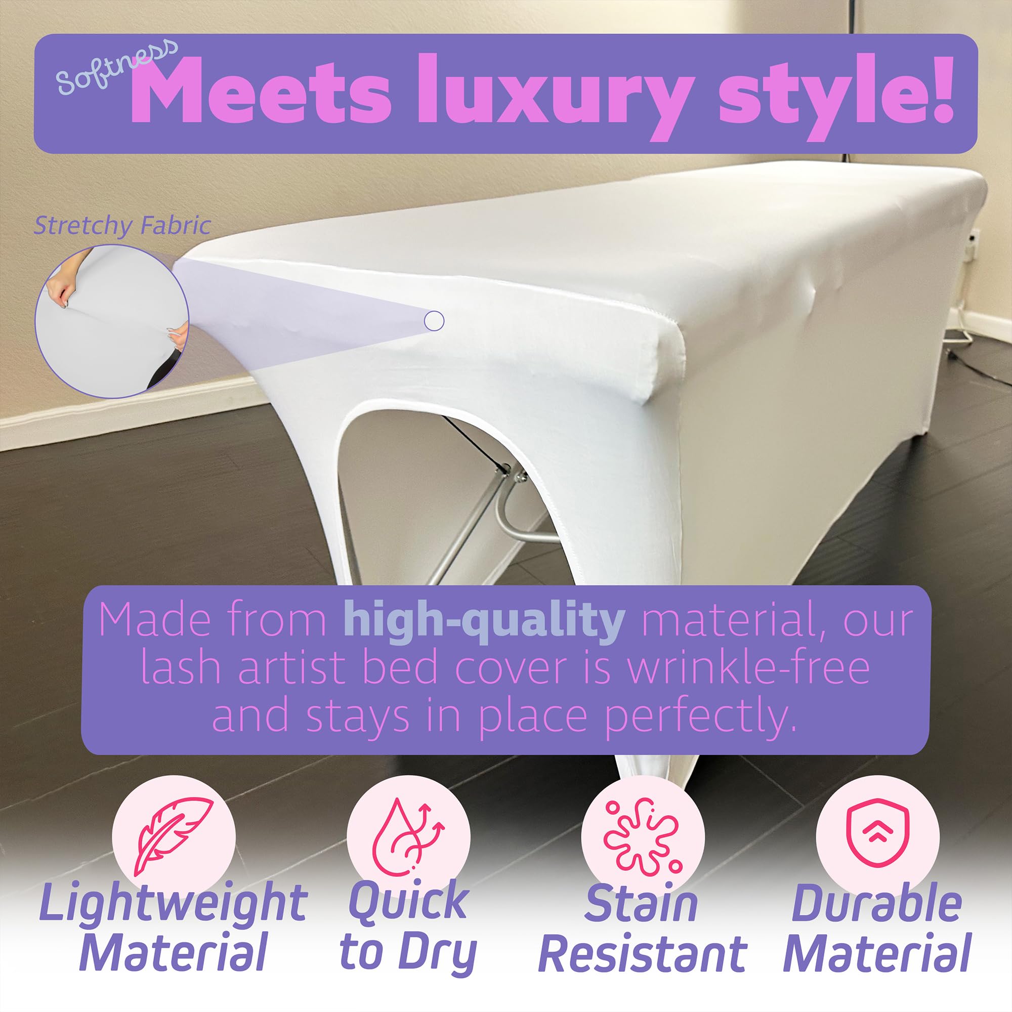Premium Lash Extension Bed Cover - Soft & Durable Spa Table Protector for Eyelash Extensions & Massage - White - Ideal for Salons, Spas & Home Use