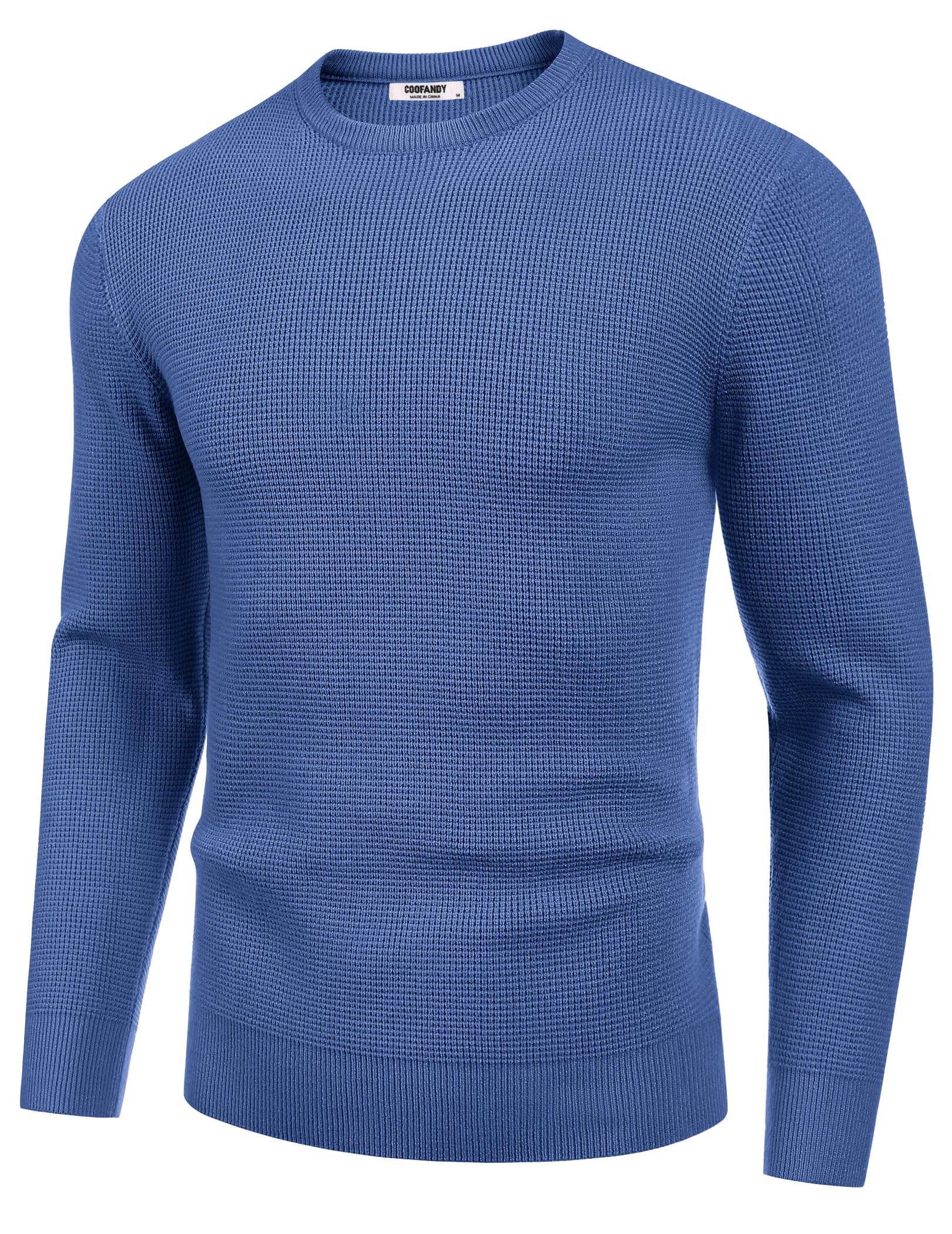 COOFANDY Men's Waffle Knit Crewneck Sweater - Soft Midweight Pullover for Men, Casual Winter Warm Textured Sweater | Perfect for Office, Date Night & Fall Layering