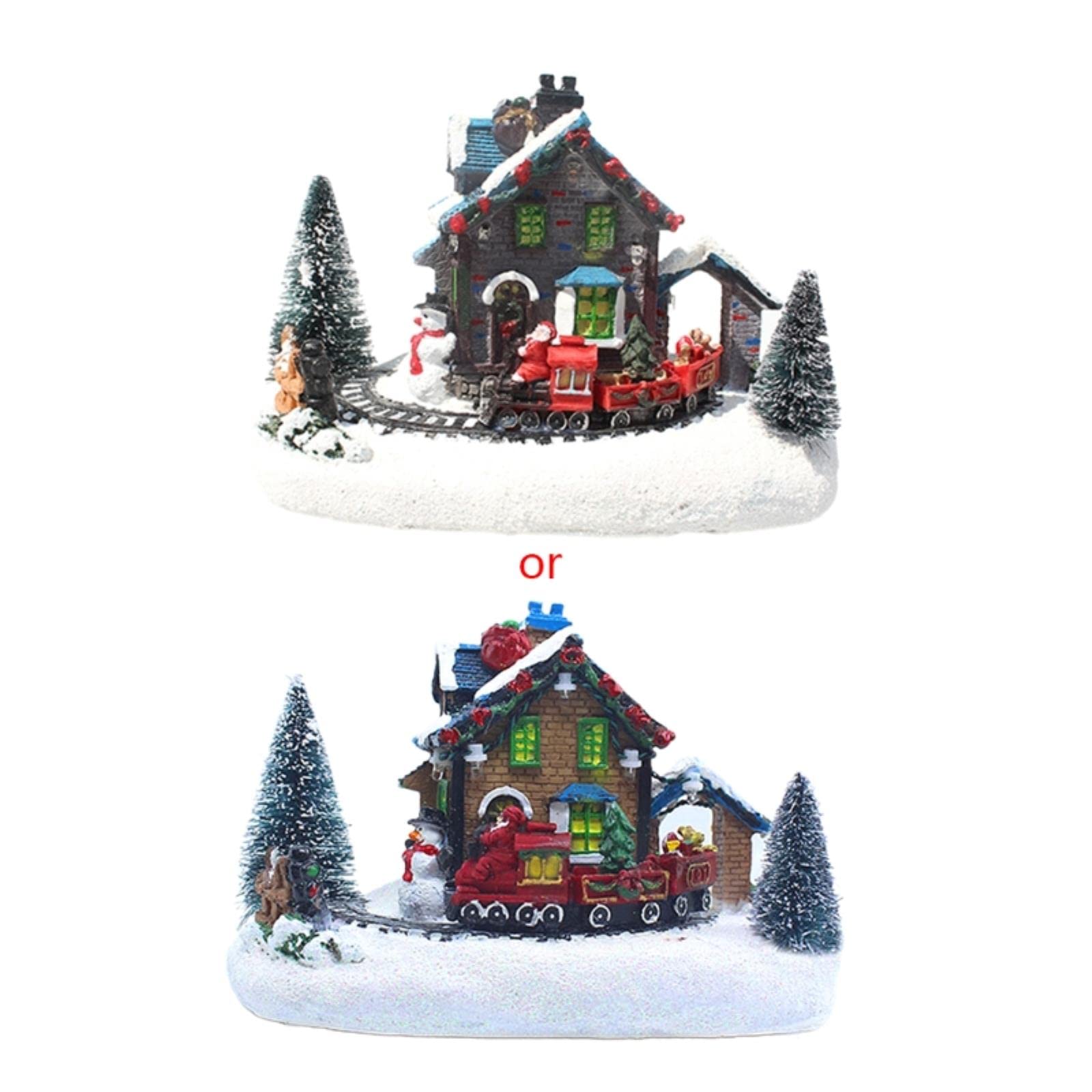 Lucky Angel Christmas Village Figurines with LED Lights - Small Train Set, Glowing Resin House Decor for Desktop - Perfect for Holiday Displays, Winter Village Scenes & Christmas Tree Decorations