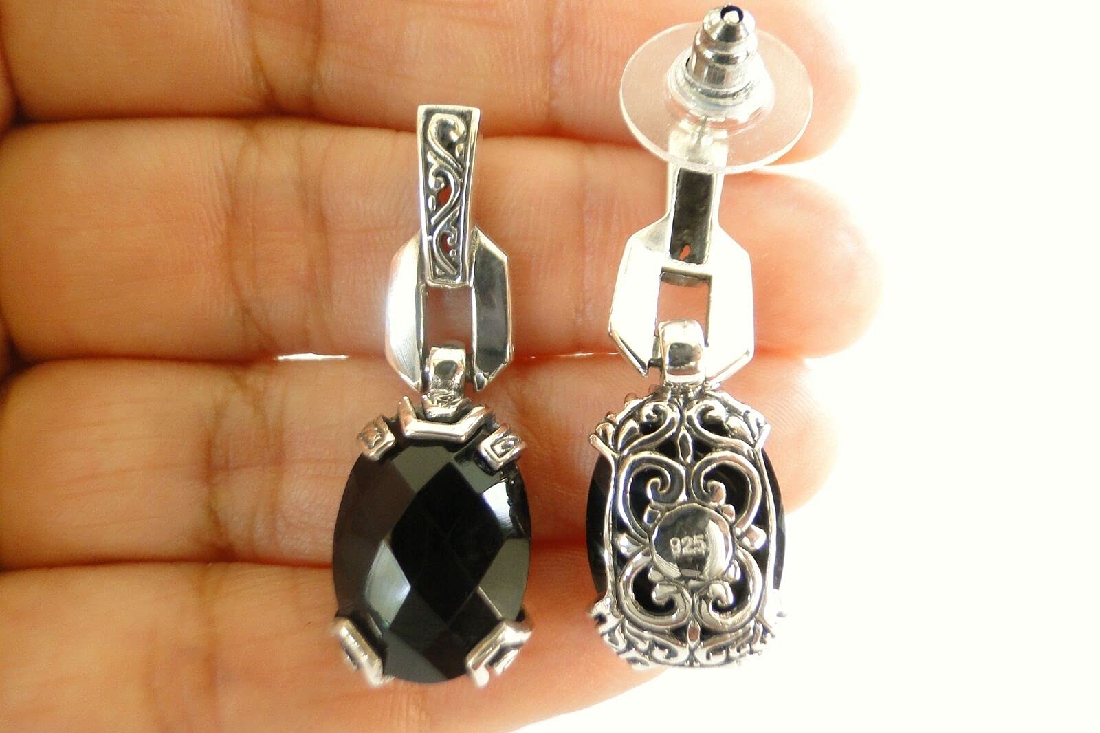 Black Onyx 925 Sterling Silver Dangle Drop Earrings for Women - Elegant Statement Stud Post Jewelry for Party, Wedding & Evening Wear