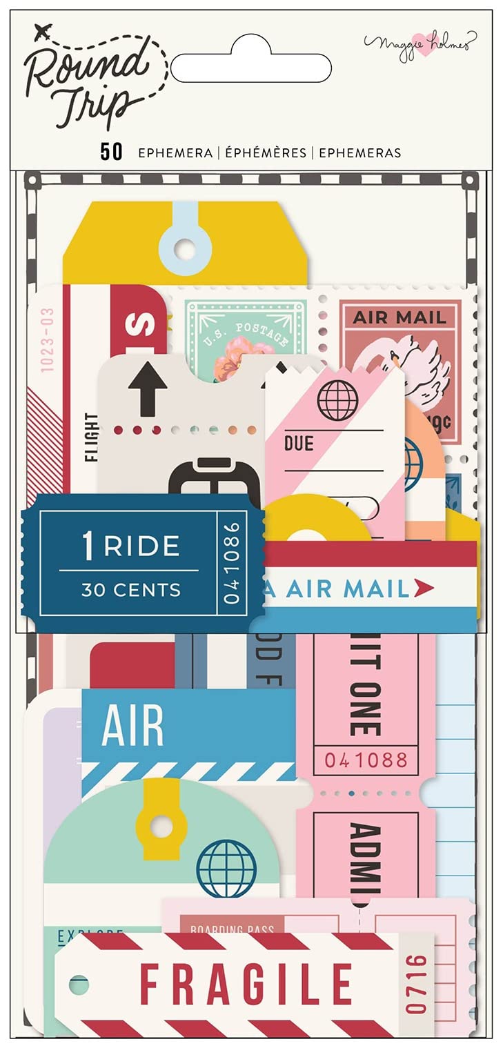 American Crafts Round Trip Ephemera Tag Pack - Vintage Scrapbooking Supplies for Journaling, Card Making & DIY Projects