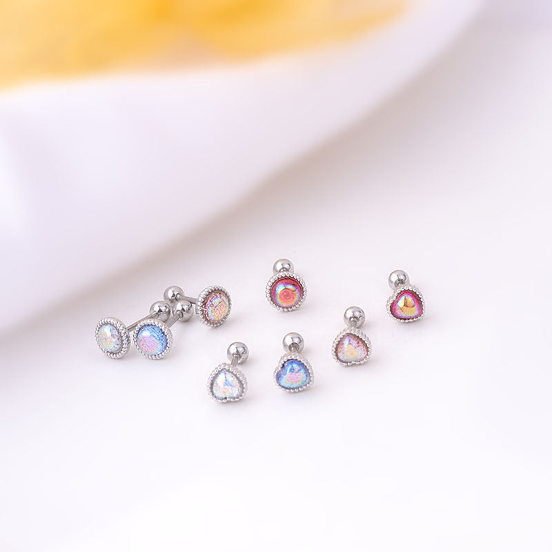 20G Rose Gold Simulated Opal Heart Daith Tragus Stud Earrings for Women | Cartilage, Helix, Lobe Piercing Jewelry | Perfect for Everyday Wear & Special Occasions