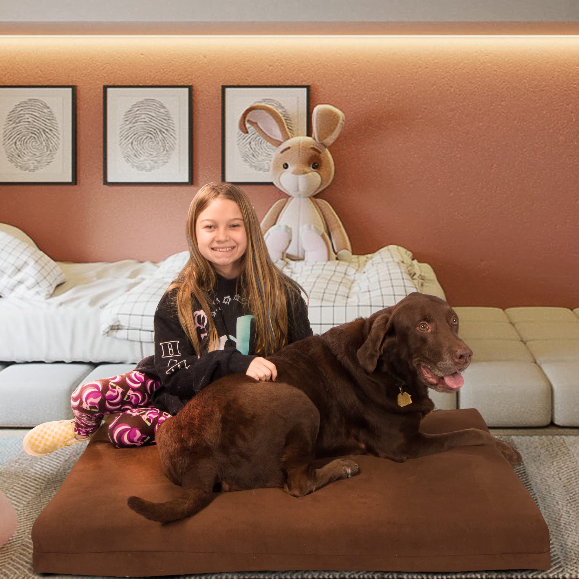 Orthopedic Dog Bed with Gel Memory Foam - XX-Large Washable Pet Bed for Joint Support & Comfort, Removable Cover, Brown - Perfect for Large Dogs with Arthritis & Senior Pets in Living Room or Bedroom