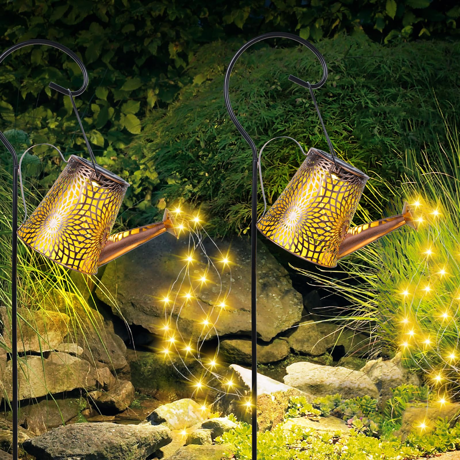 Solar Watering Can Lights - Waterproof Outdoor Solar Garden Lights with LED, Retro Metal Sunflower Design for Yard, Patio, Pathway & Lawn Decor | Perfect for Landscape Lighting, Hanging Lanterns & Garden Accents