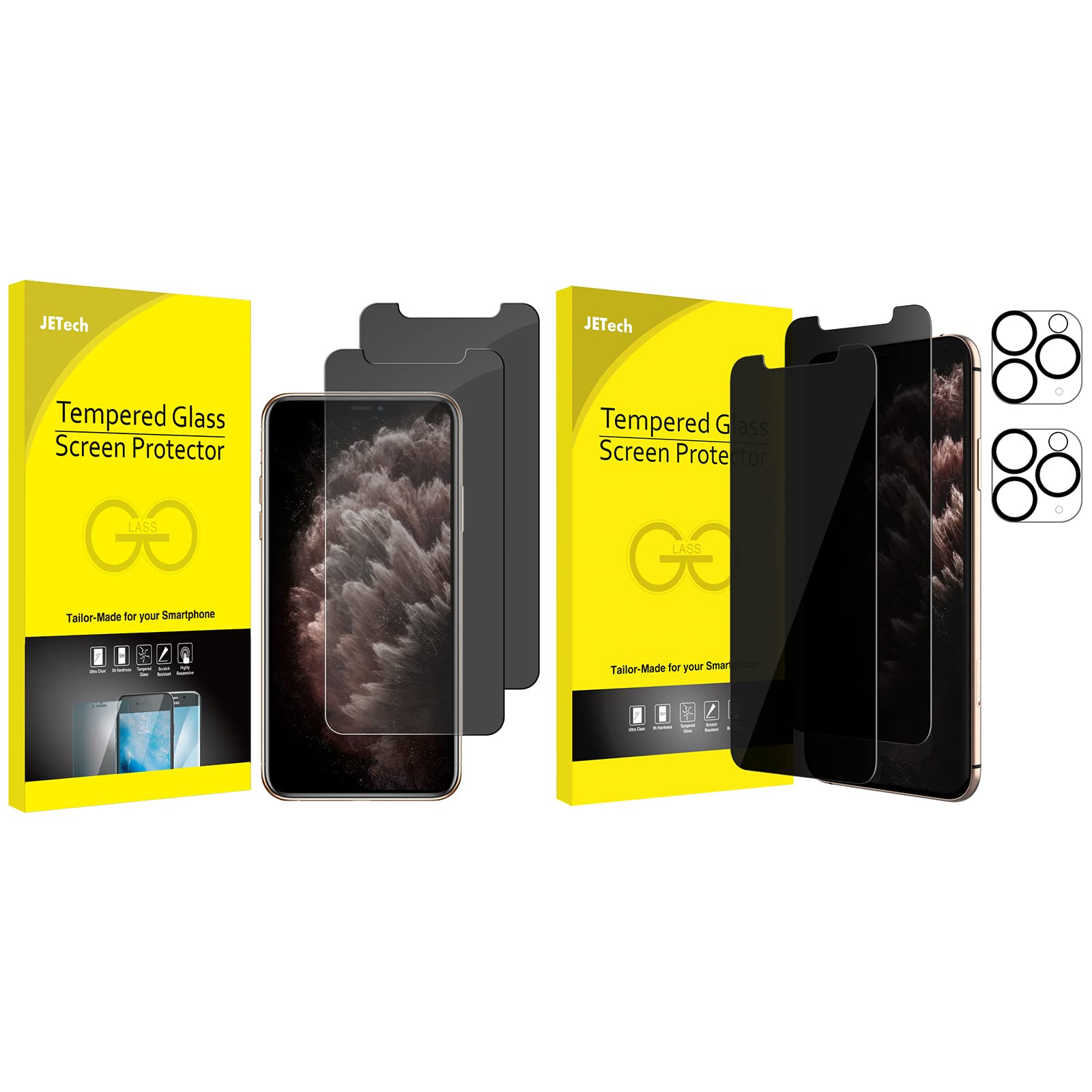 JETech iPhone 11 Pro Privacy Screen Protector & Camera Lens Protector Set - Anti-Spy Tempered Glass for Face ID Protection | Perfect for Office, Travel & Public Use