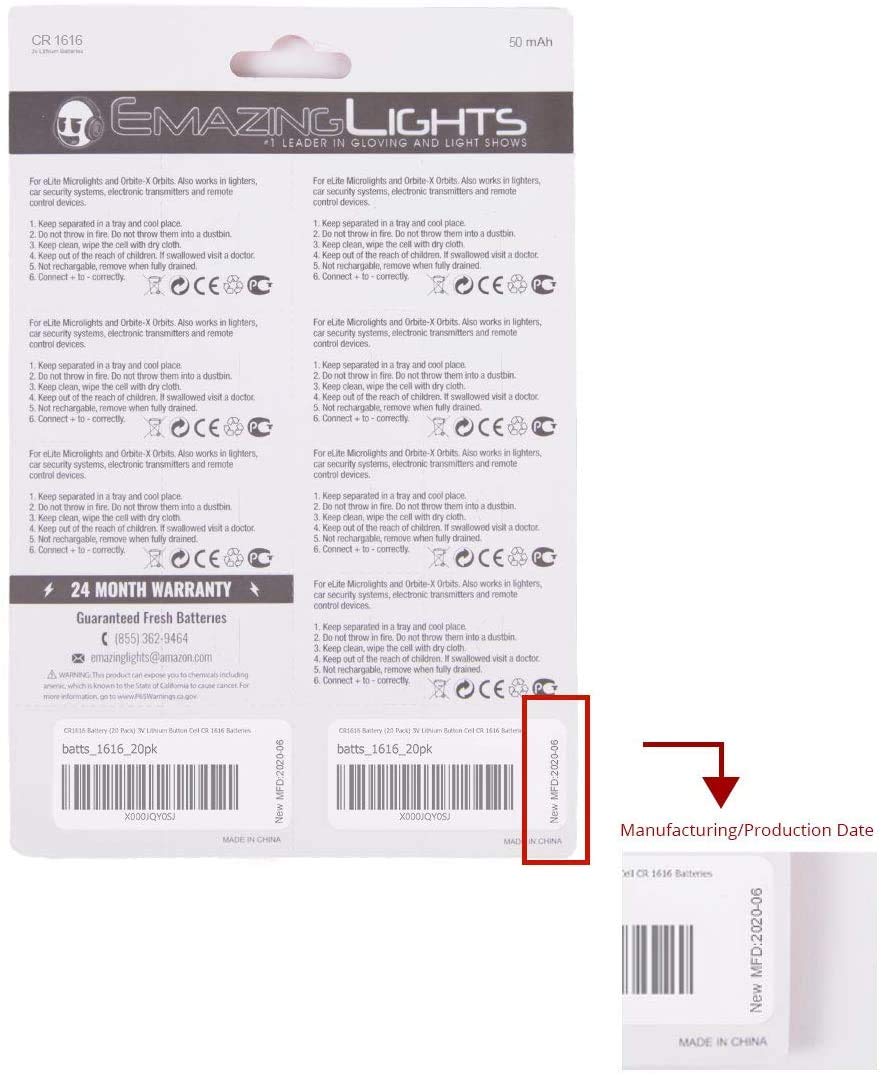 EmazingLights CR1616 3V Lithium Coin Cell Batteries (20 Pack) - Long Lasting Power for Watches, Calculators, Key Fobs & Small Electronics