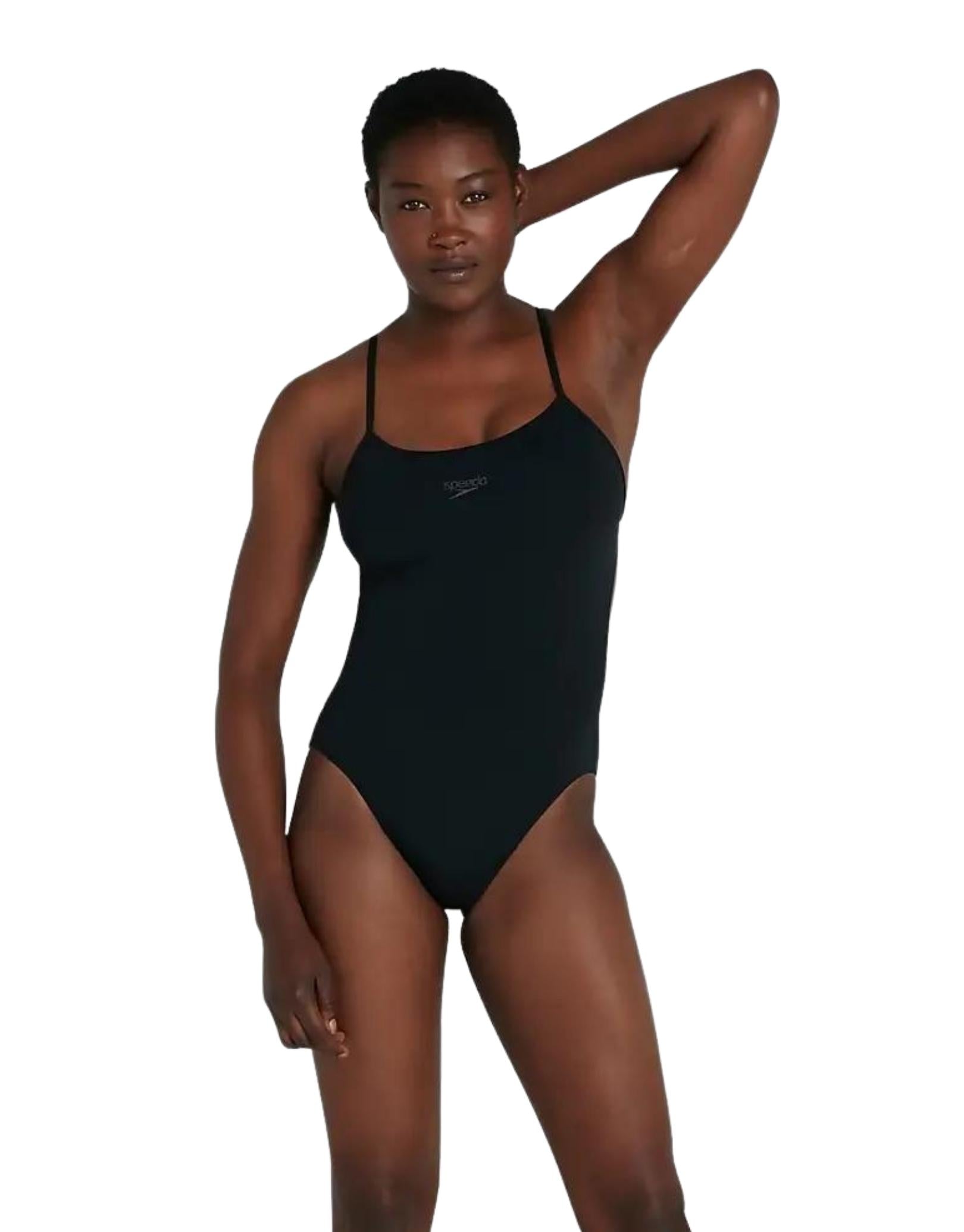 ECO Endurance Plus Thinstrap Swimsuit for Women - Black - High Performance Swimwear for Lap Swimming, Beach & Pool Activities