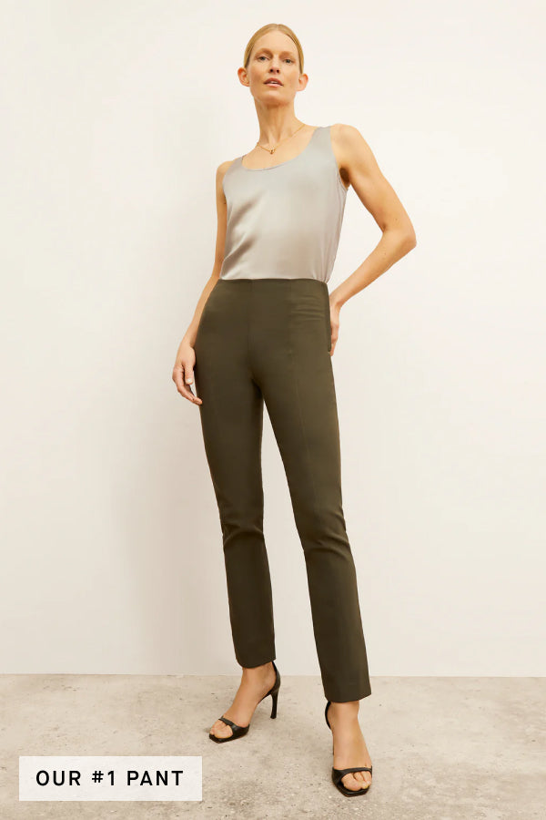 Foster Cigarette Pants for Women - PowerStretch High Waist Slim Fit Trousers in Dark Olive | Perfect for Work, Travel & Outdoor Activities