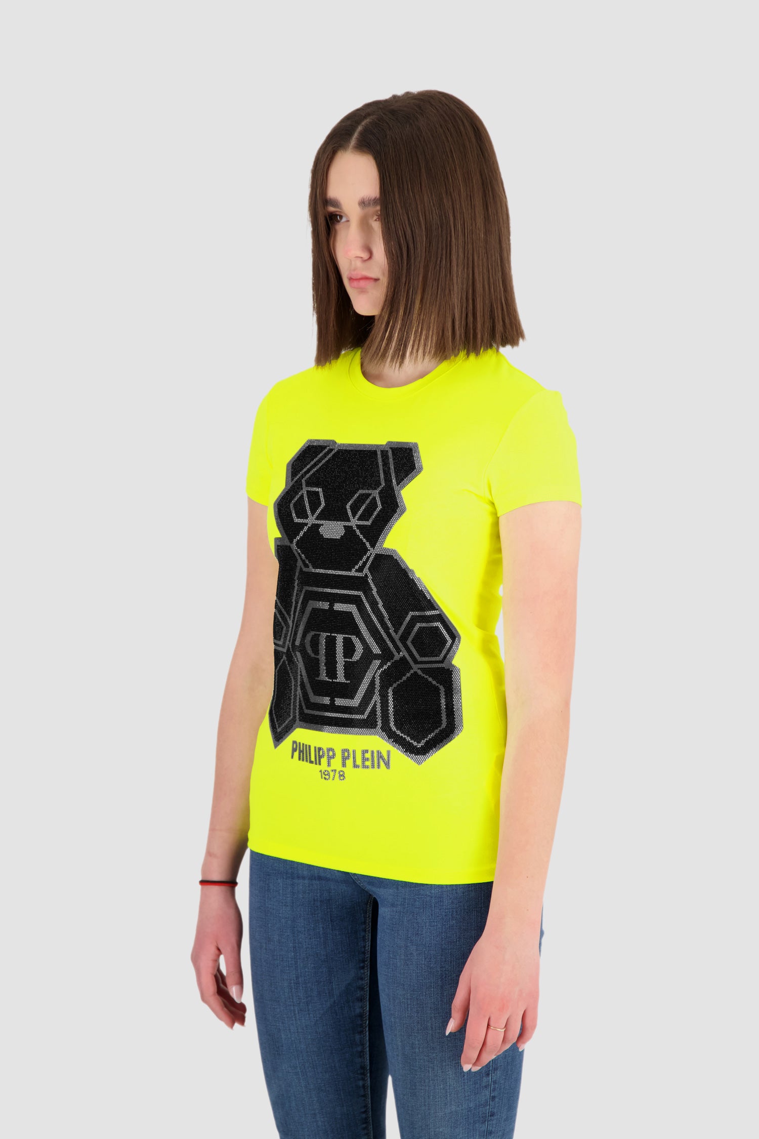 Philipp Plein Yellow Round Neck Short Sleeve Teddy Bear Graphic T-Shirt for Men - Casual Streetwear & Summer Outfits