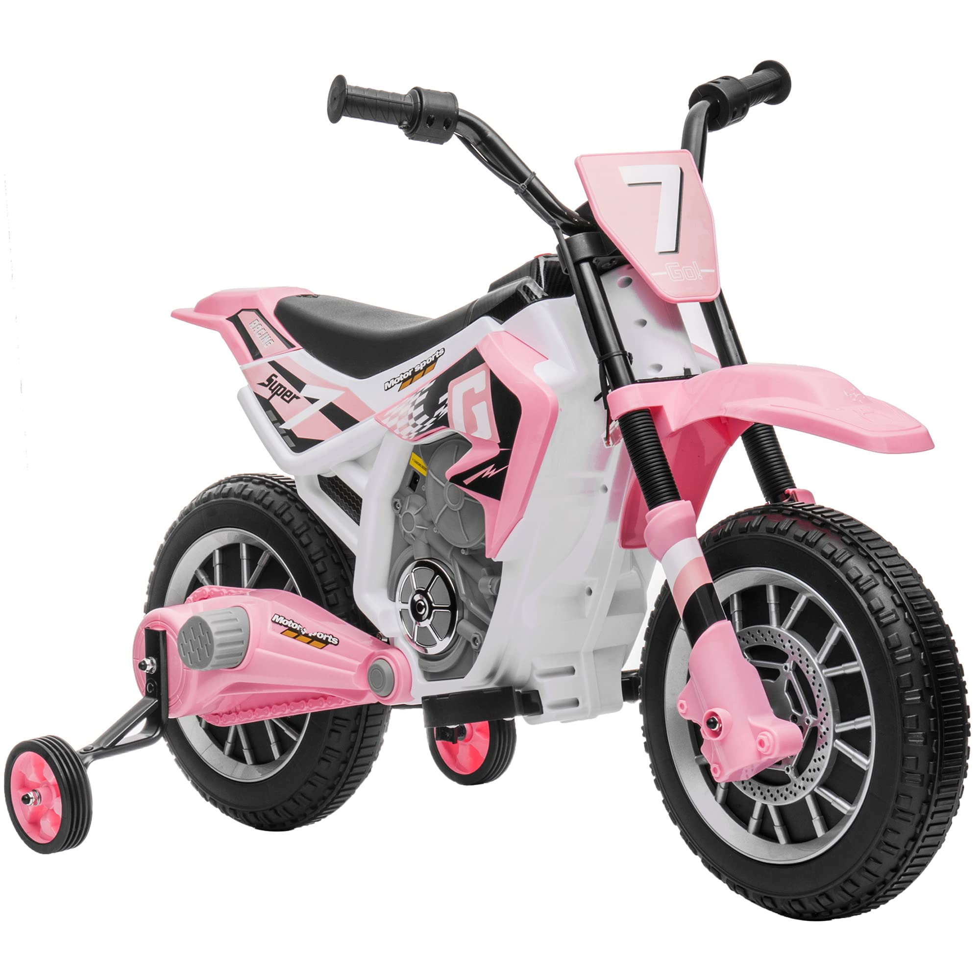 12V Kids Electric Dirt Bike - Pink Battery Powered Motorcycle with Detachable Training Wheels, 2 Speed Modes & Spring Suspension | Perfect Birthday Gift for Boys & Girls Ages 3-8 | Outdoor Backyard, Park Riding Fun