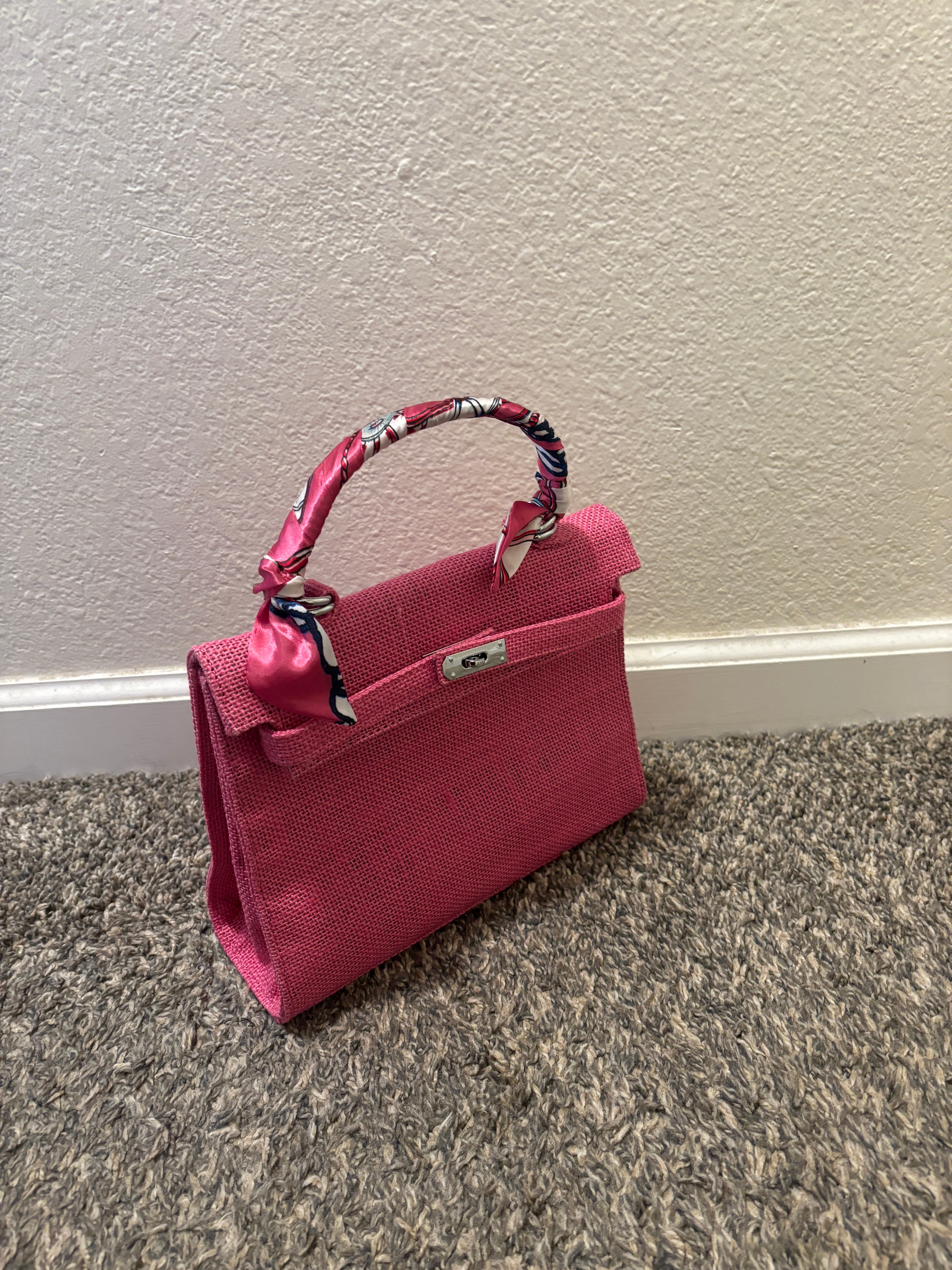 French Style Jute Mini Crossbody Bag for Women - Pink Boho Tote Shoulder Bag - Perfect for Beach, Shopping & Casual Outings