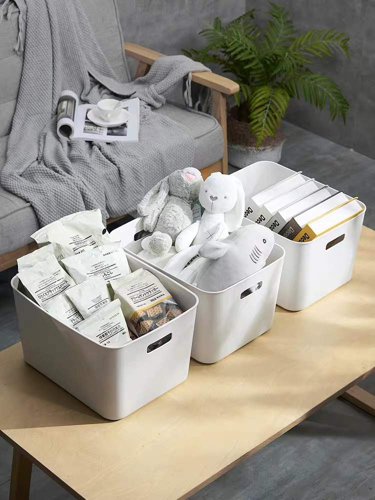 8-Pack White Plastic Storage Bins - Versatile Kitchen Pantry Organizers, Under Bed & Bathroom Storage Containers for Home Organization | Perfect for Closet, Office & Toy Storage