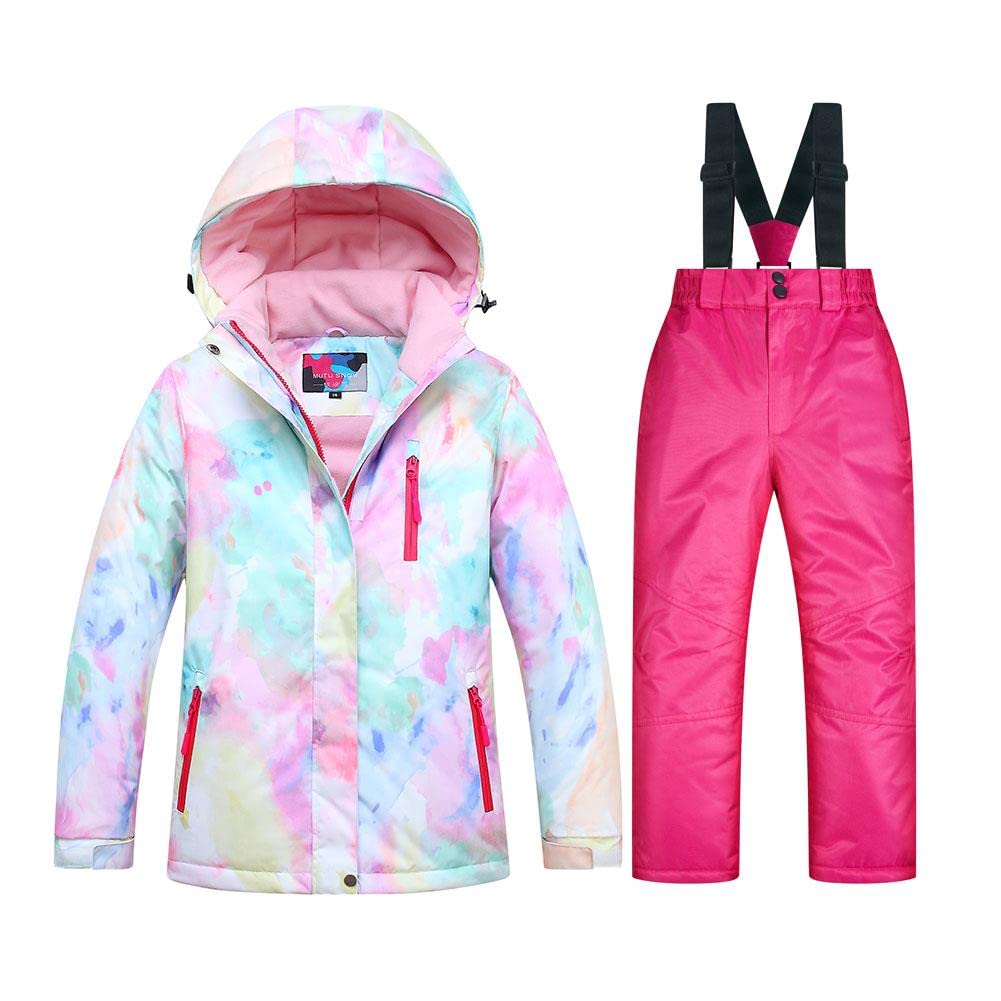 Girl's Winter Ski Suit - Thickened Warm Hooded Snowsuit with Jacket & Pants Set for Skiing, Snowboarding & Outdoor Winter Activities