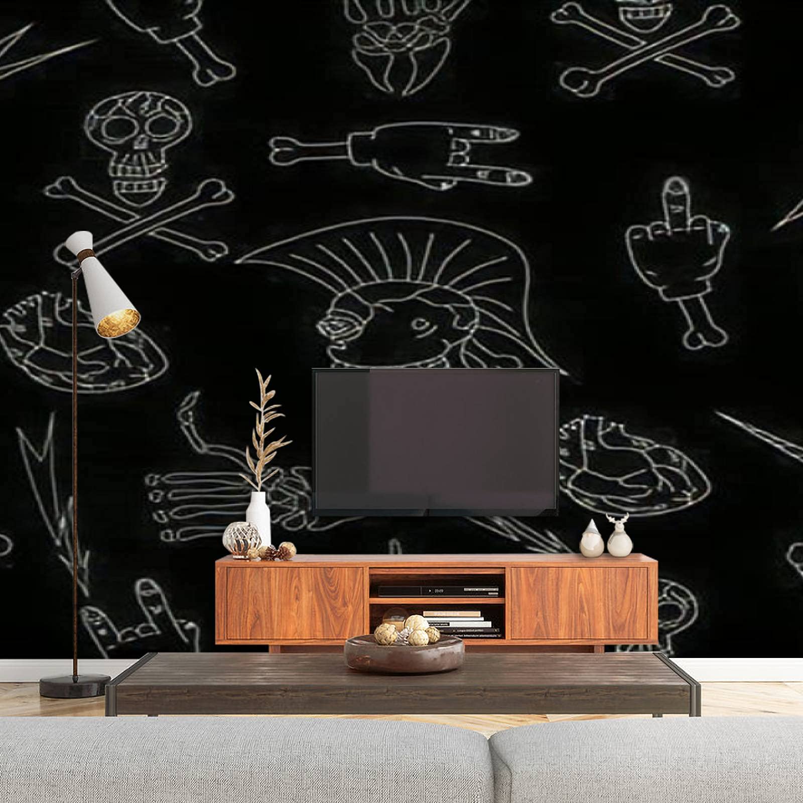 Punk Skull Seamless Pattern PVC Wallpaper - Removable Self-Adhesive Peel & Stick Waterproof Wallpaper for Living Room, Bedroom, TV Backdrop - Perfect for Home Decor, DIY Projects & Rental Apartment Makeovers