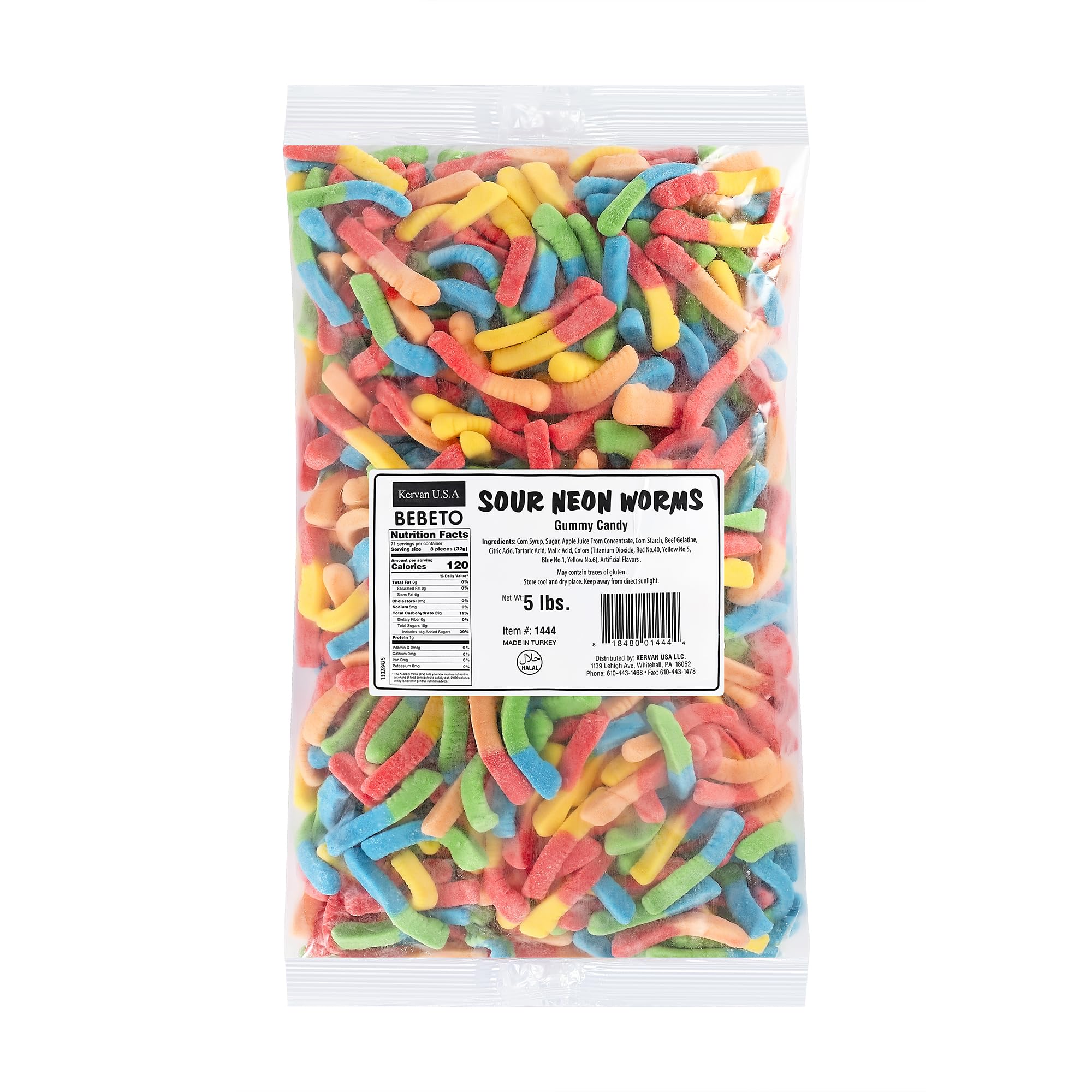 Kervan Candy Bebeto Sour Neon Worm Gummies - 5 lbs Bulk Sour Gummy Candy for Kids, Party Favors & Gift Snacks - Fruity, Soft & Tangy Sour Worms - Perfect for Halloween, Birthday Parties & Movie Night Treats