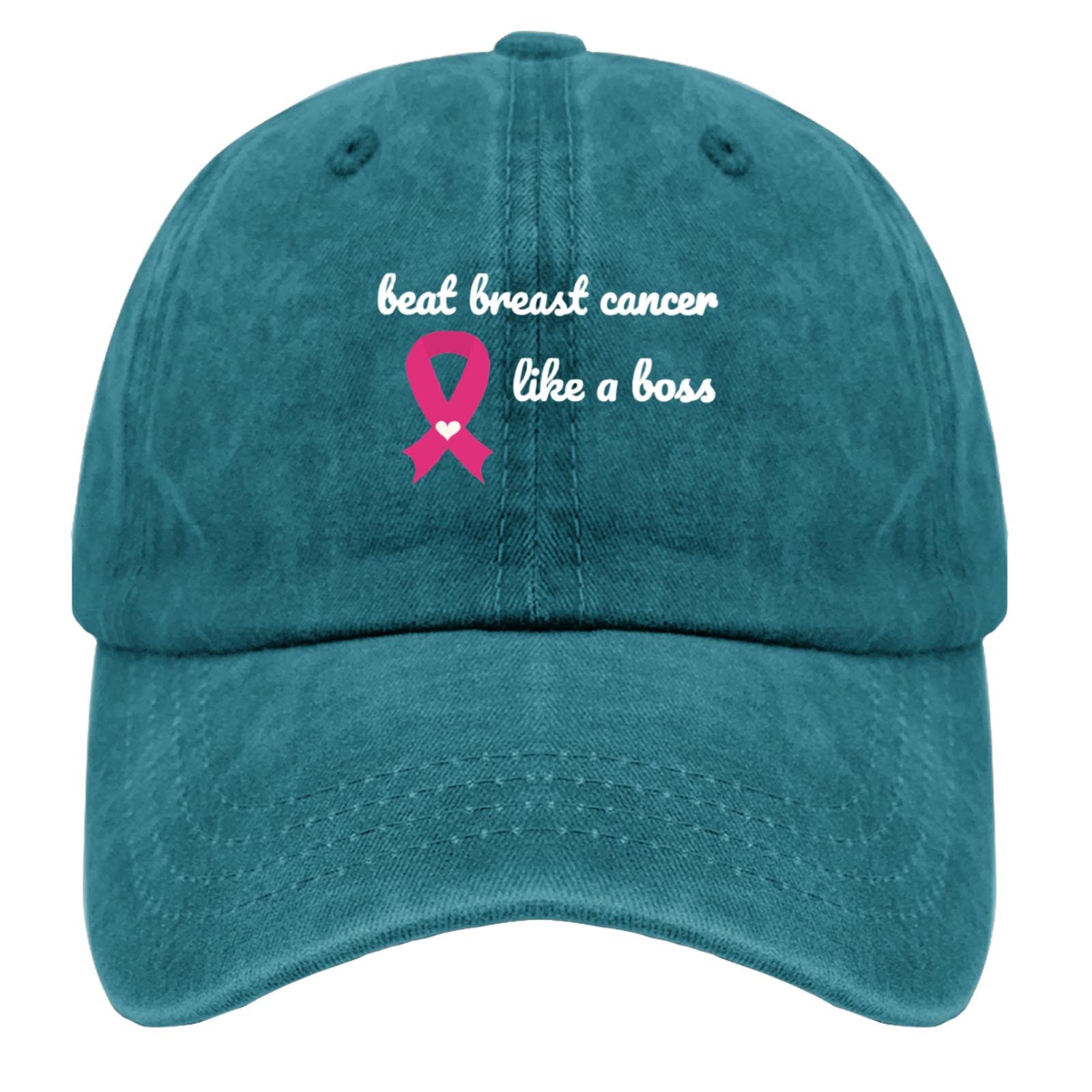 Beat Breast Cancer Awareness Dad Hat - Graphic Washed Denim Adjustable Baseball Cap for Men - Perfect for Support Events, Daily Wear & Outdoor Activities