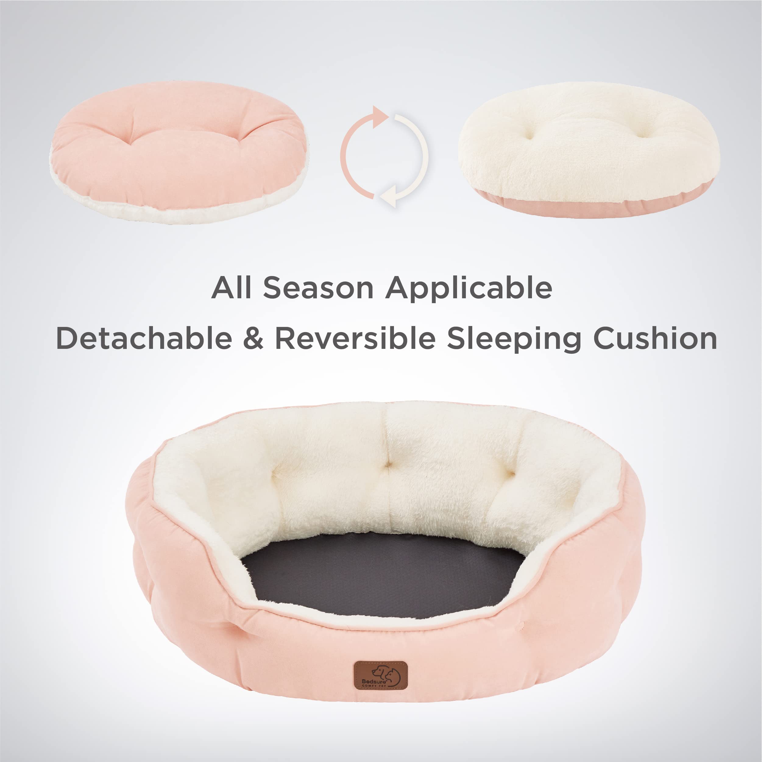 Bedsure Washable Round Pet Bed for Small Dogs & Cats - Non-Slip Bottom, 25 Inch Peach Pink | Cozy Indoor Dog Bed & Cat Bed for Puppies & Kittens | Perfect for Living Room, Bedroom & Pet Crate