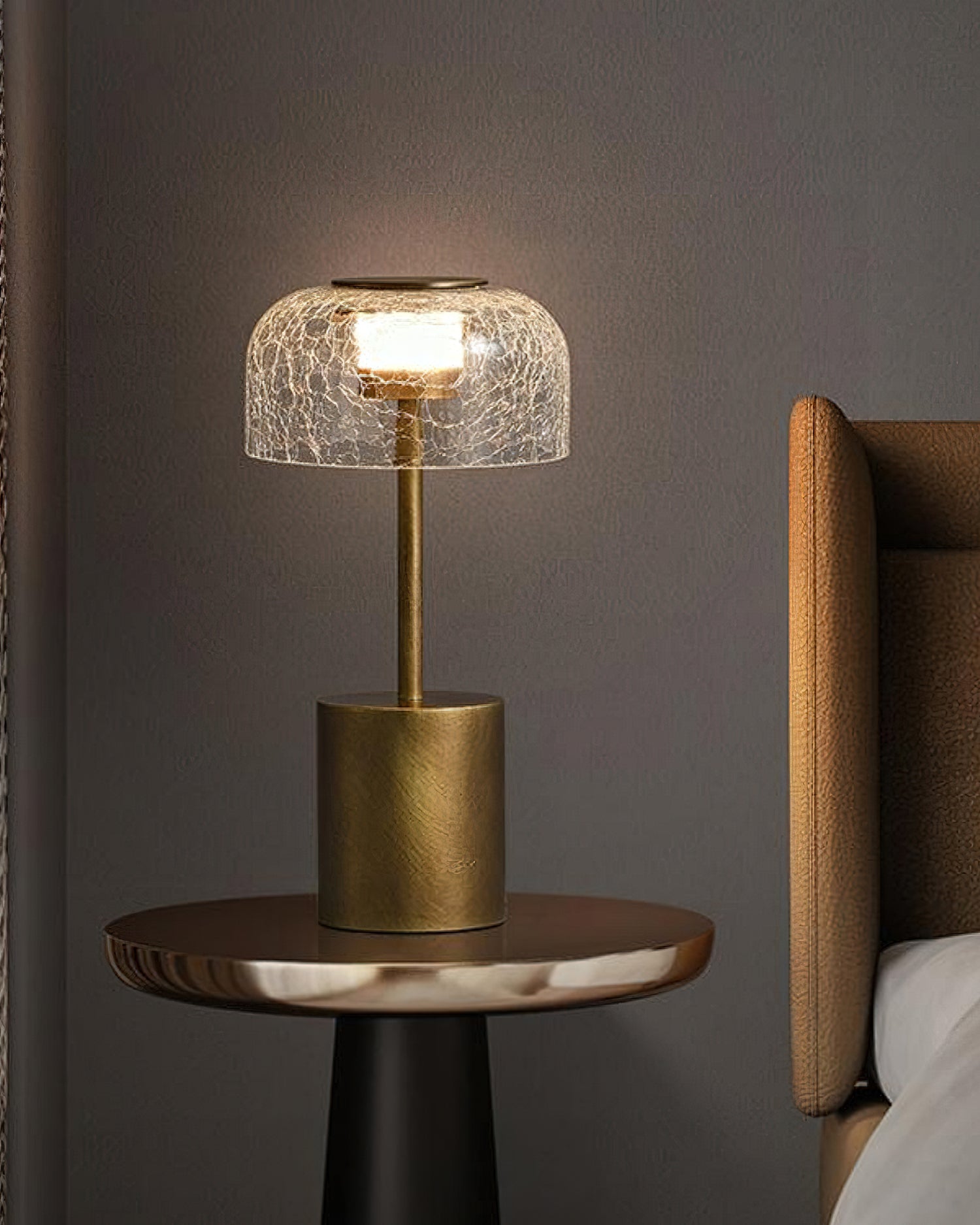 Rechargeable Crackle Glass Table Lamp with Built-in Battery - Perfect for Bedroom Nightstand, Living Room, and Office Desk Lighting