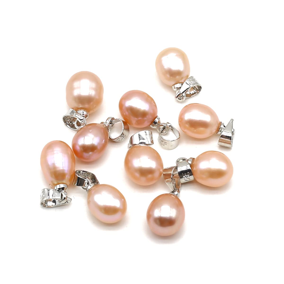 LE SKY 10 Pcs AAA Grade Natural Pink Freshwater Cultured Pearl Pendants - Rice Shape 7-8mm Pearl Beads for Jewelry Making DIY, Necklace & Bracelet Charms - Perfect for Wedding, Bridal & Handmade Jewelry Designs