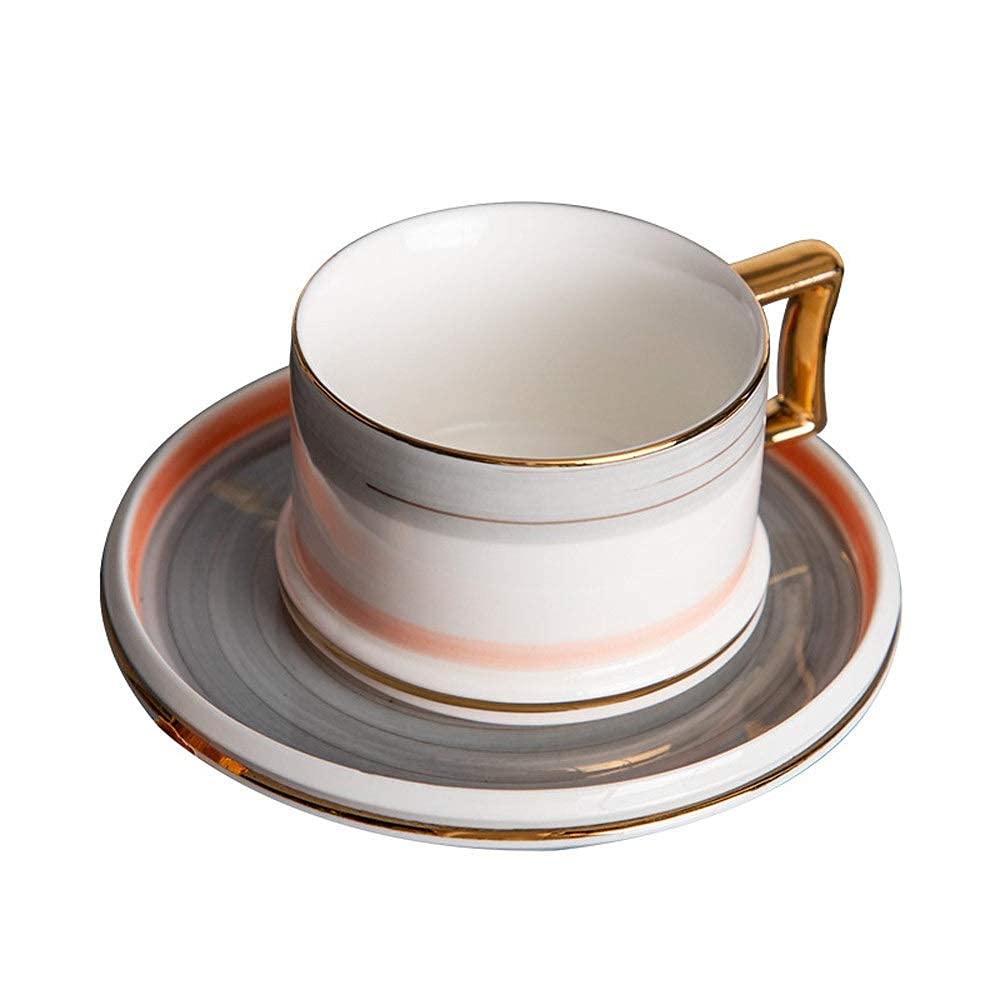 UHNGE-ER Hand-Painted Ceramic Coffee Cup & Saucer Set with Gold Rim - Small Espresso Cup for Latte, Instant Coffee, or Tea - Perfect for Home, Office, or Gift (Gray) - Elegant Hanging Ear Design for Easy Brewing & Serving