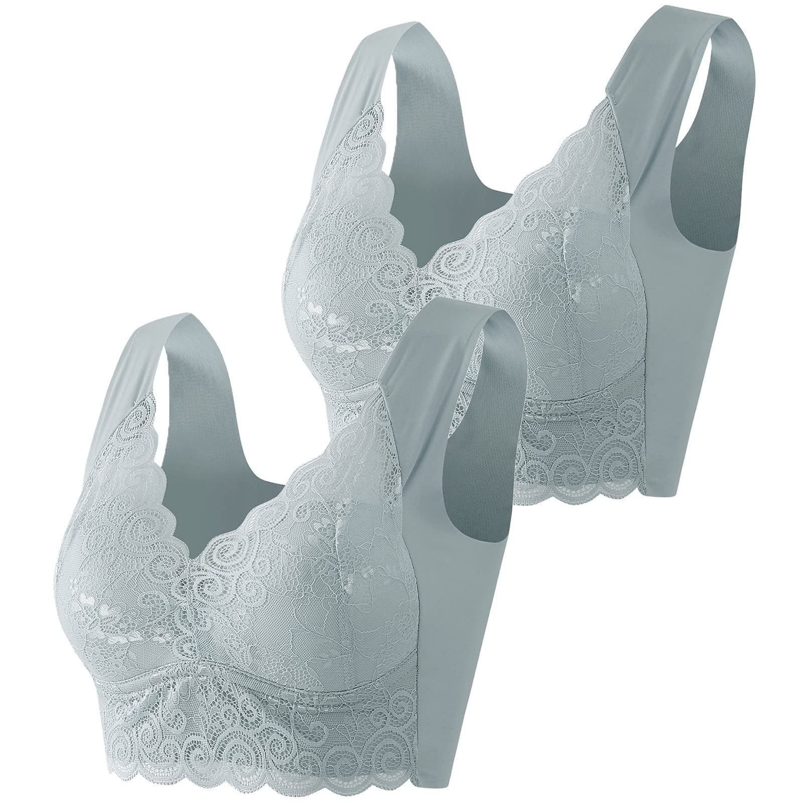 Plus Size Women's 2-Piece Bralette Set - Wireless Comfort Bras with Full Coverage Lace Design | Breathable Non-Push Up Modest Underwear for Everyday Wear & Lounge