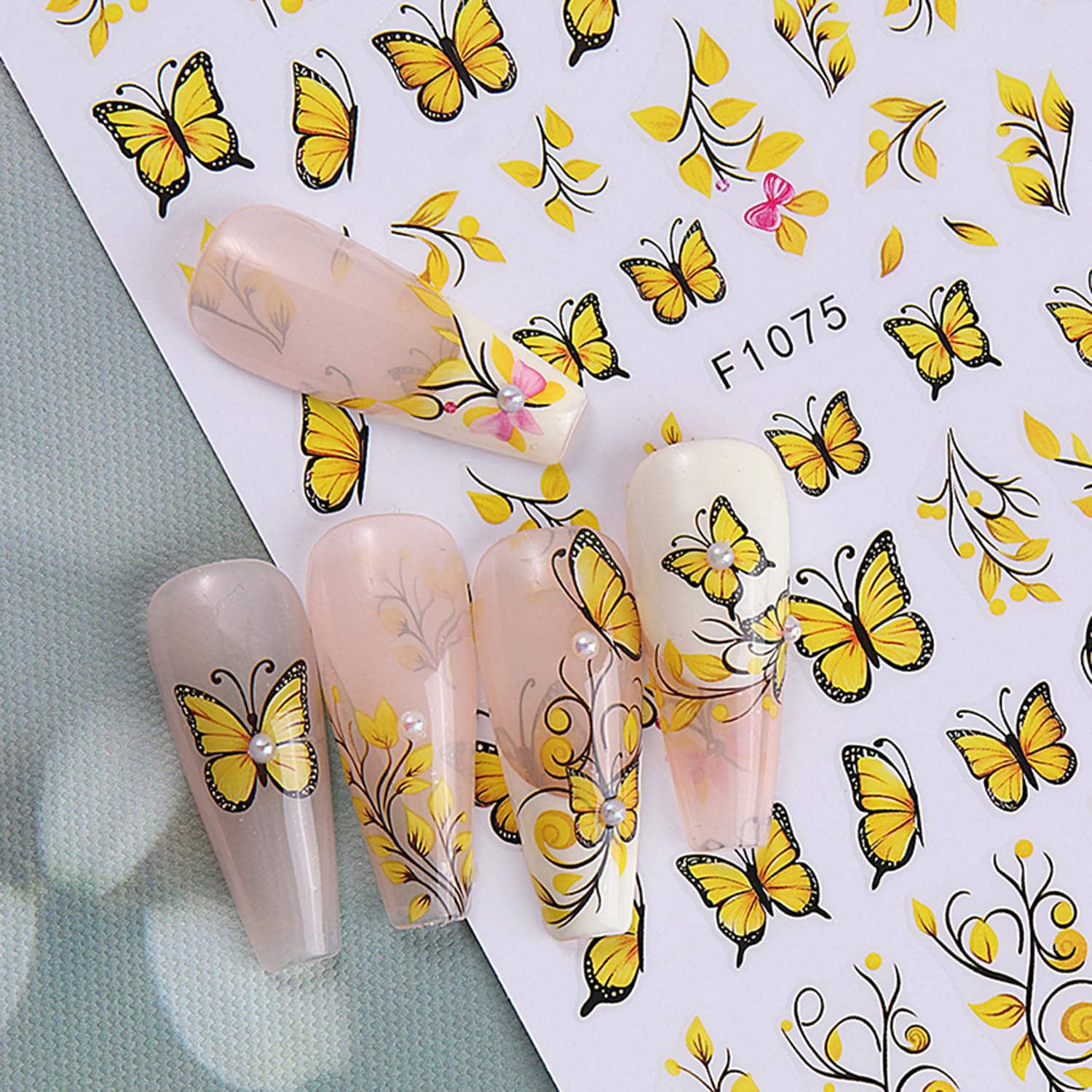 6 Sheets Flower Nail Art Stickers - Sunflower, Bee & Butterfly Designs, Self-Adhesive Nail Decals for Women, Spring Floral Nail Supplies, Cute Elegant Nail Decor for Parties, Weddings & Daily Manicures