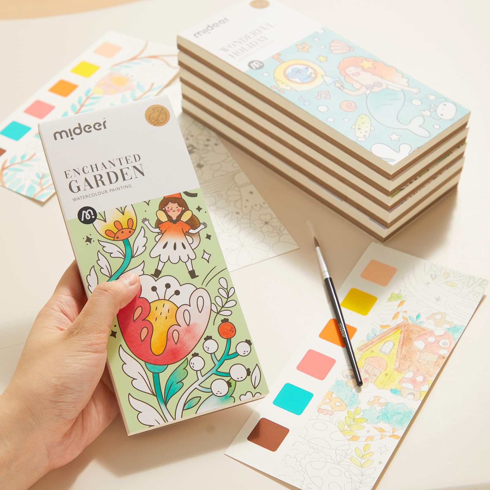 MiDeer Watercolor Painting Book for Kids Ages 3-8 - 3 Pack Reusable Travel Activity Coloring Books with Water Pens | Perfect for Toddler Arts & Crafts, Road Trips, Airplane Activities & Birthday Gifts