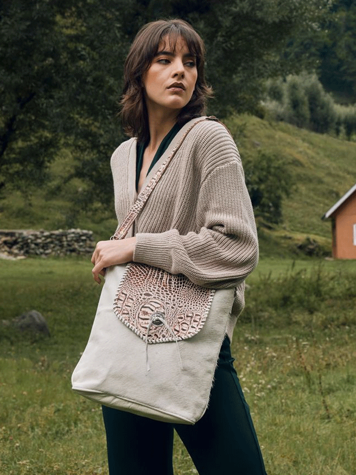 Myra Bag S 6217 Women's Smokey Azteca Leather & Hairon Crossbody Bag - Stylish Boho Purse for Everyday Use, Work & Travel