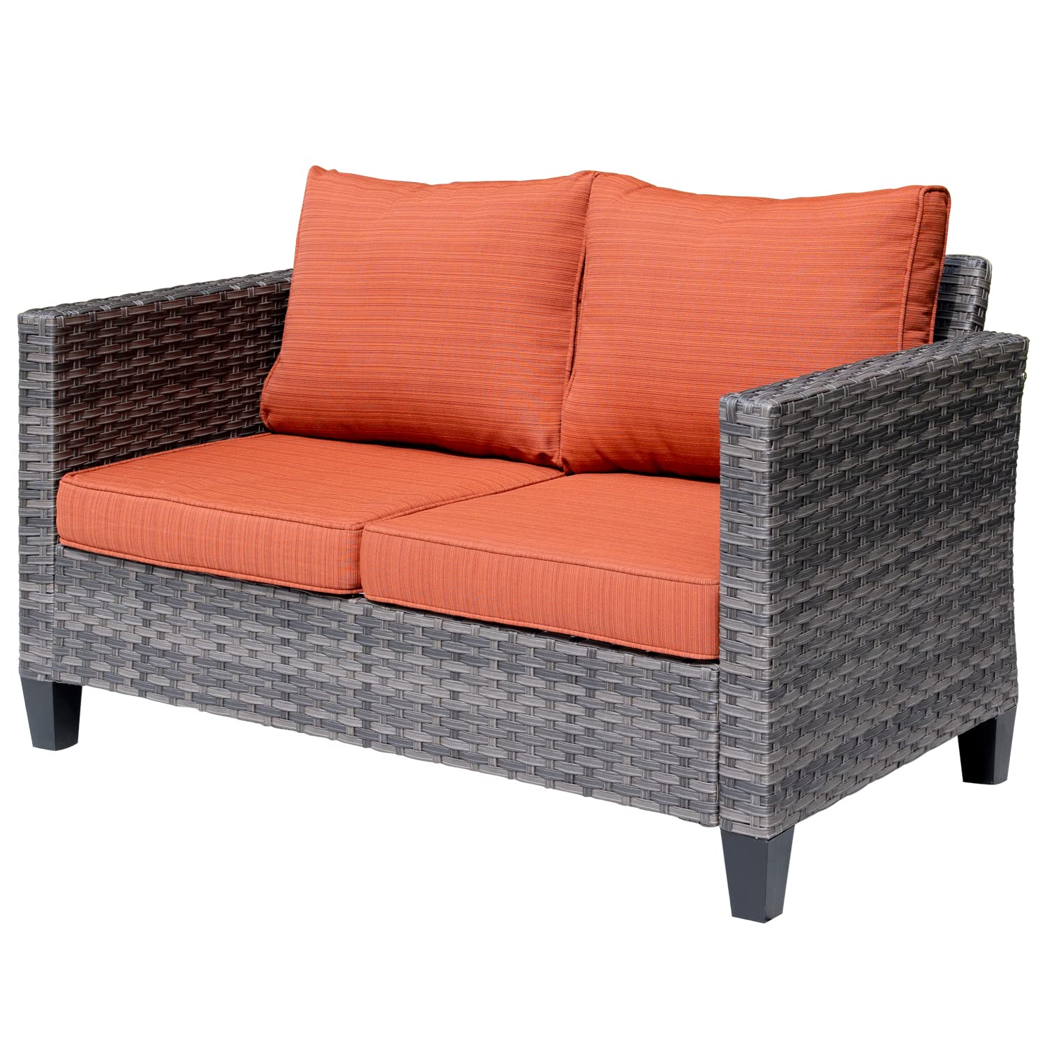 Ovios 2-Seater Outdoor Wicker Loveseat - All-Weather Rattan Patio Sofa with High Back & Deep Seat, Comfy Cushions - Perfect for Porch, Garden, Deck & Backyard Relaxation (Orange Red)