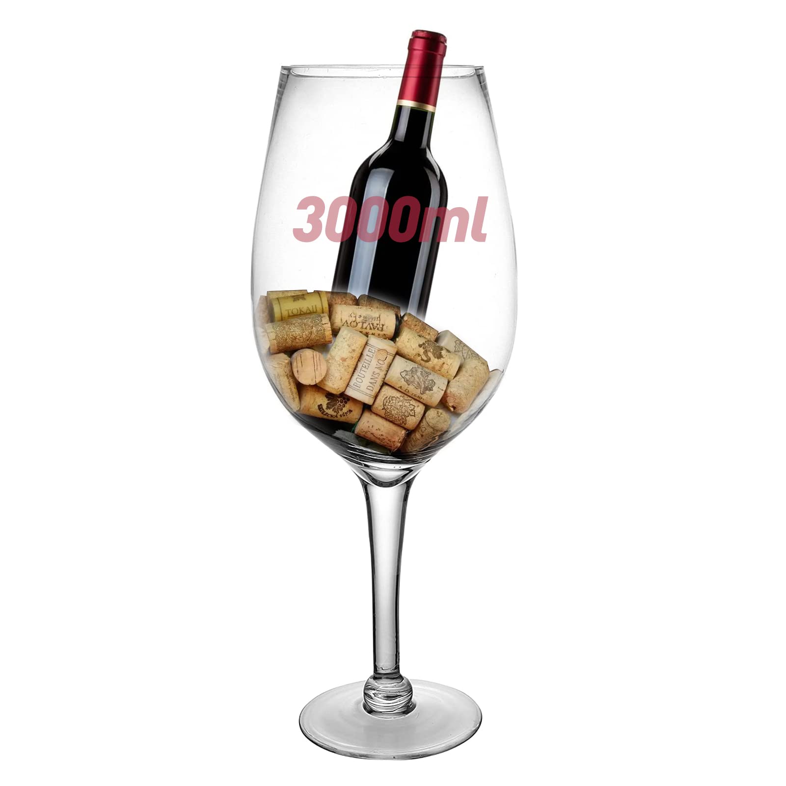 Extra Large 6000ml Glass Giant Oversized Goblet - Perfect for Draft Beer, Wine & Cocktails | Ideal for Bars, Parties & Home Entertaining | Includes Wine Cork Storage (2500ml Option Available)
