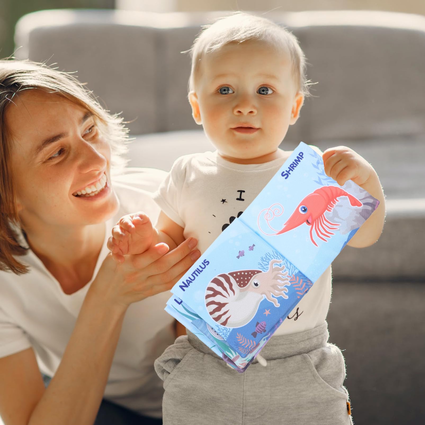 IWOWHERO Soft Cloth Baby Books - Early Learning & Storytelling Bath Toys for Infants & Toddlers - Waterproof Sensory Activity Book in Sky Blue - Perfect for Bathtime, Playtime & Bedtime Stories