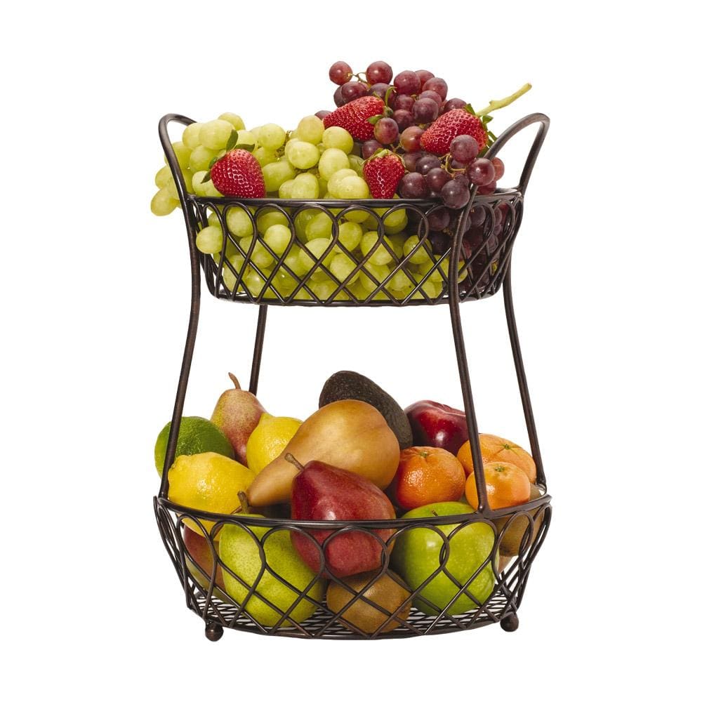 2-Tier Lattice Countertop Storage Basket - Organize Kitchen, Bathroom & Office Supplies | Rustic Home Decor for Fruits, Spices & Cosmetics
