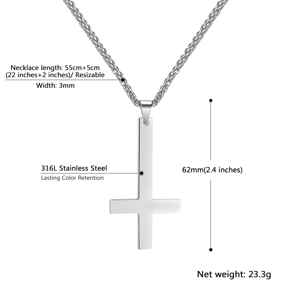 PROSTEEL St. Peter Inverted Cross Necklace Pendant with Chain - Satanic Lucifer Anti-Christian Jewelry in Stainless Steel/Silver - Comes with Gift Box - Perfect for Gothic Fashion, Occult Lovers & Dark Aesthetic Accessories