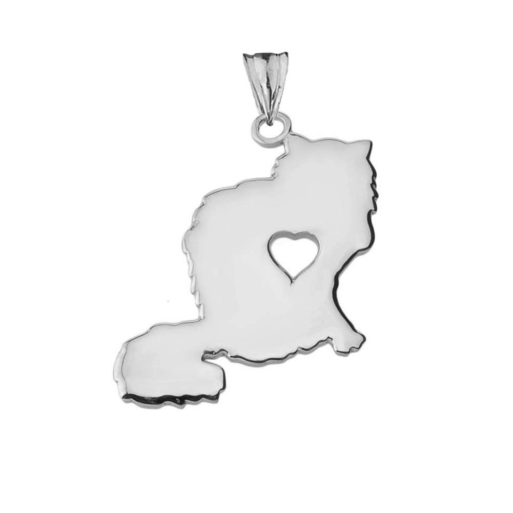 Fine Sterling Silver Fluffy Cat Silhouette Heart Pendant Necklace - Elegant Jewelry Gift for Cat Lovers, Perfect for Valentine's Day & Special Occasions