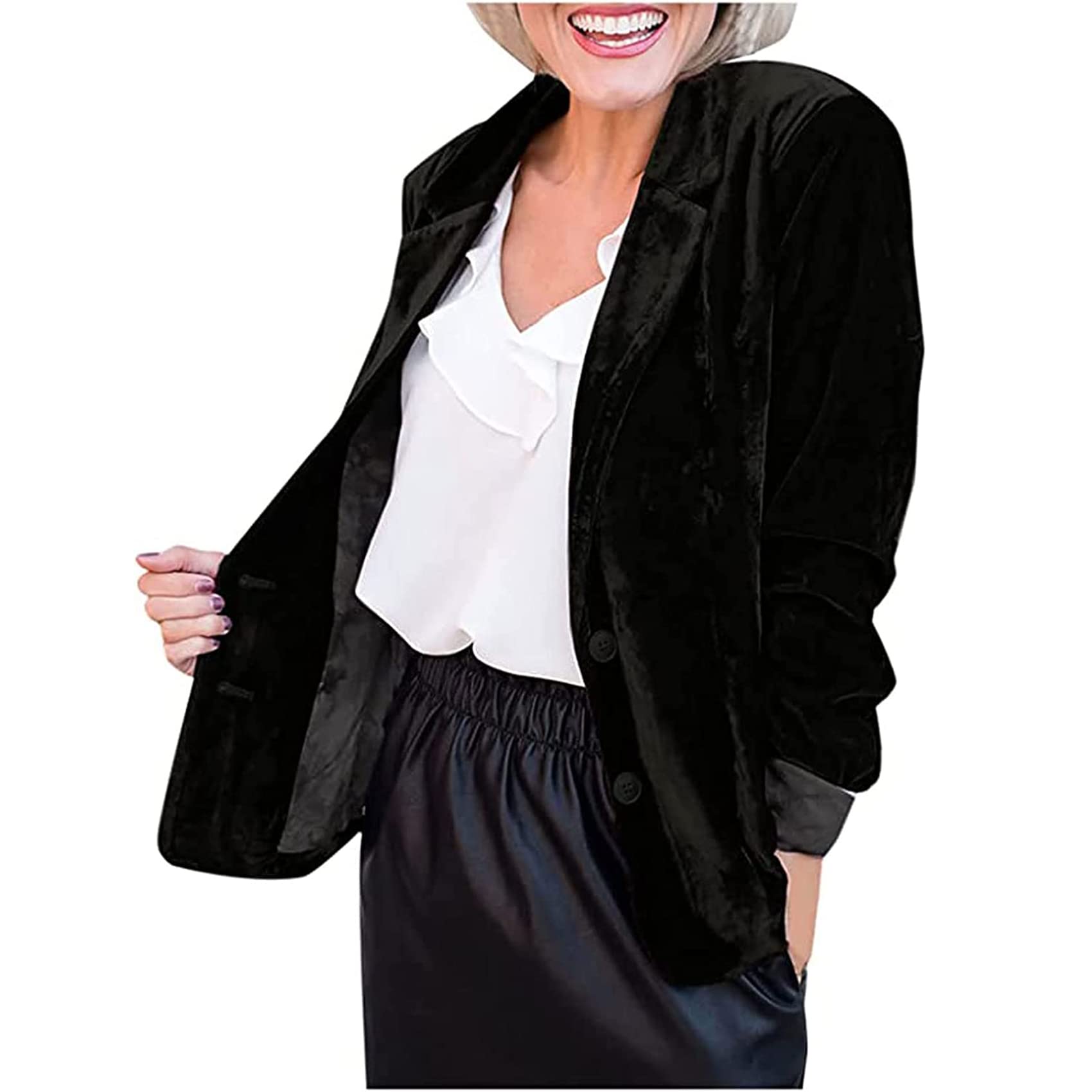 Women's Lightweight Blazer Jacket - Cozy Retro Long Sleeve Button Up Cardigan Coat for Office & Workwear | Professional Outerwear for Business, Meetings & Formal Occasions