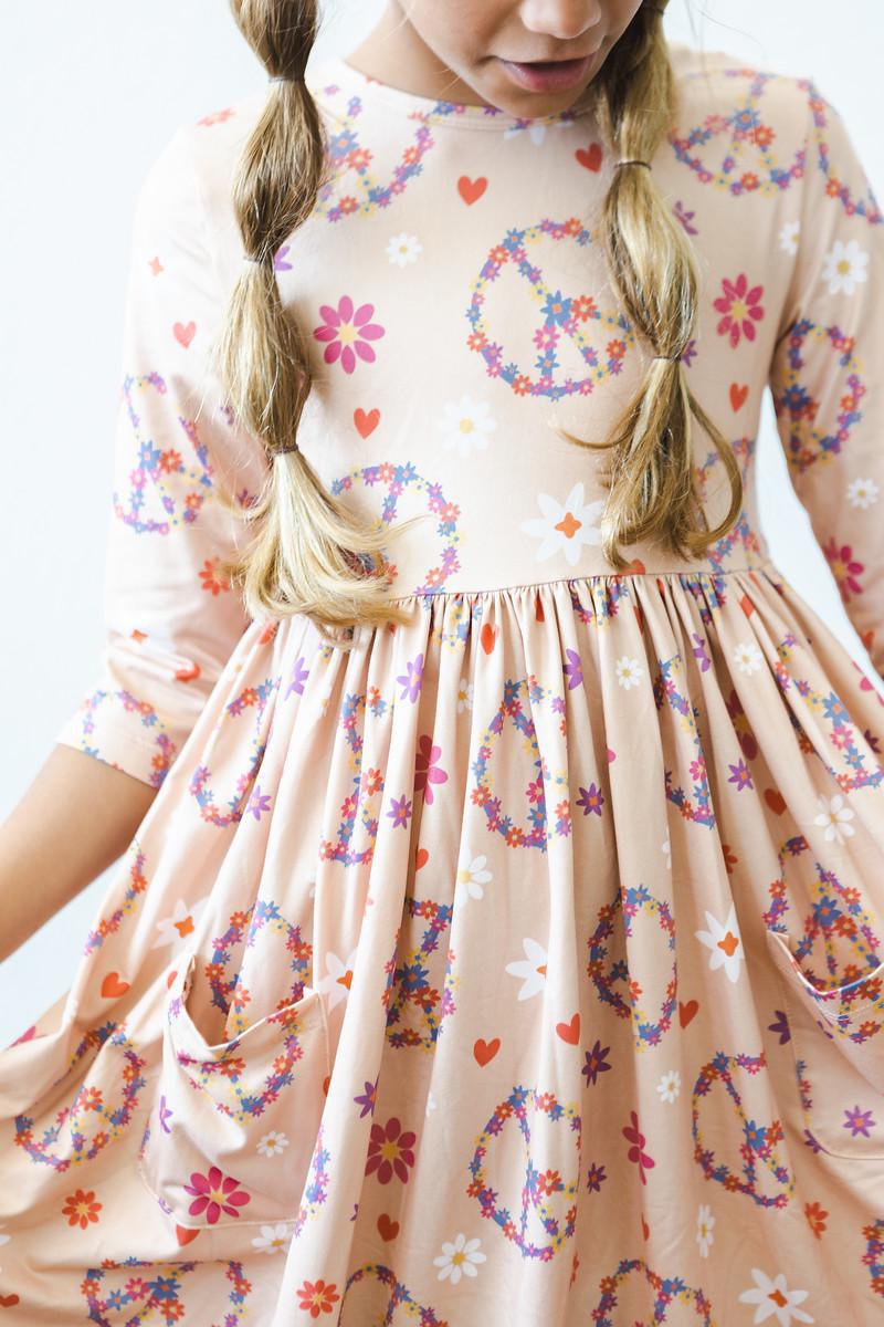 Flower Child 3/4 Sleeve Pocket Twirl Dress for Women - Boho Floral Print Summer Maxi Dress with Pockets - Perfect for Beach, Wedding & Vacation Outfits