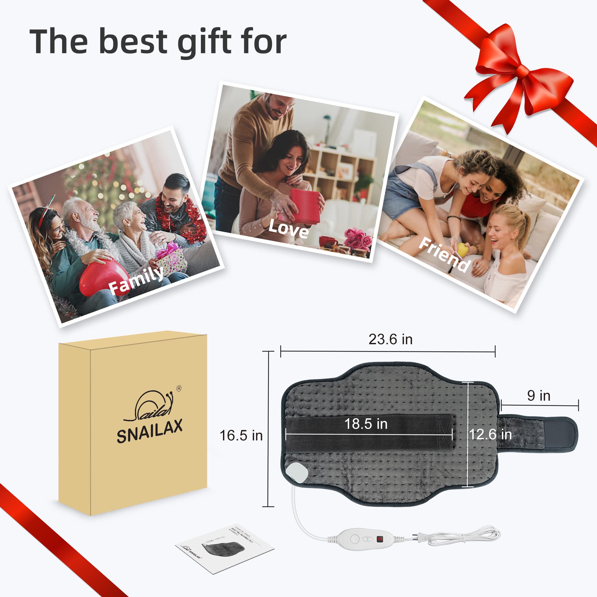 Snailax Electric Heating Pad for Back Pain Relief - 16