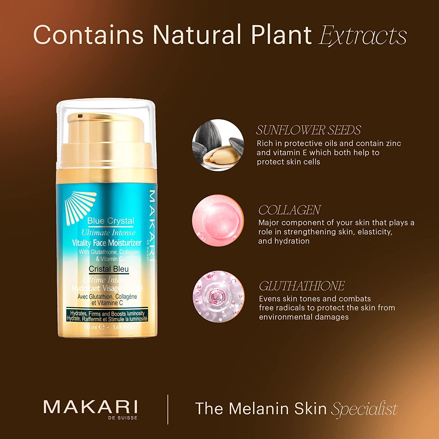 MAKARI Ultimate Intense Blue Crystal Skin Care Set - Body Lotion (16.8 oz) & Face Cream (50 ml) with Glutathione & Collagen | Hydrating & Revitalizing Moisturizer for All Skin Types | Perfect for Daily Skincare Routine & Anti-Aging Treatment
